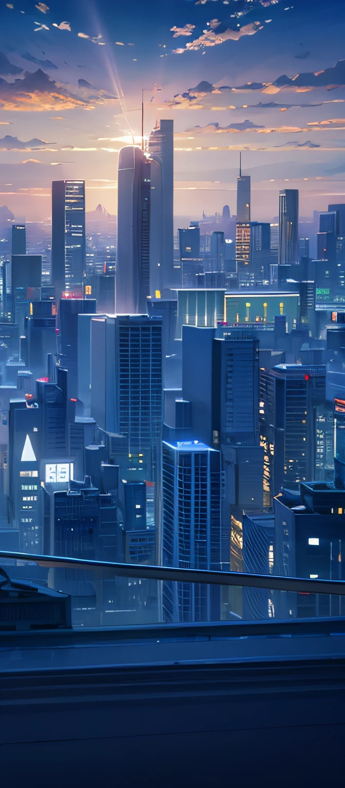 anime scene of a city with a sunset in the background, shinkai. —h 2160, neo tokyo background, shinkai. High detail, anime style cityscape, style of makoto shinkai, hd anime cityscape, in style of makoto shinkai, studio glibly makoto shinkai, Makoto Shinkai style