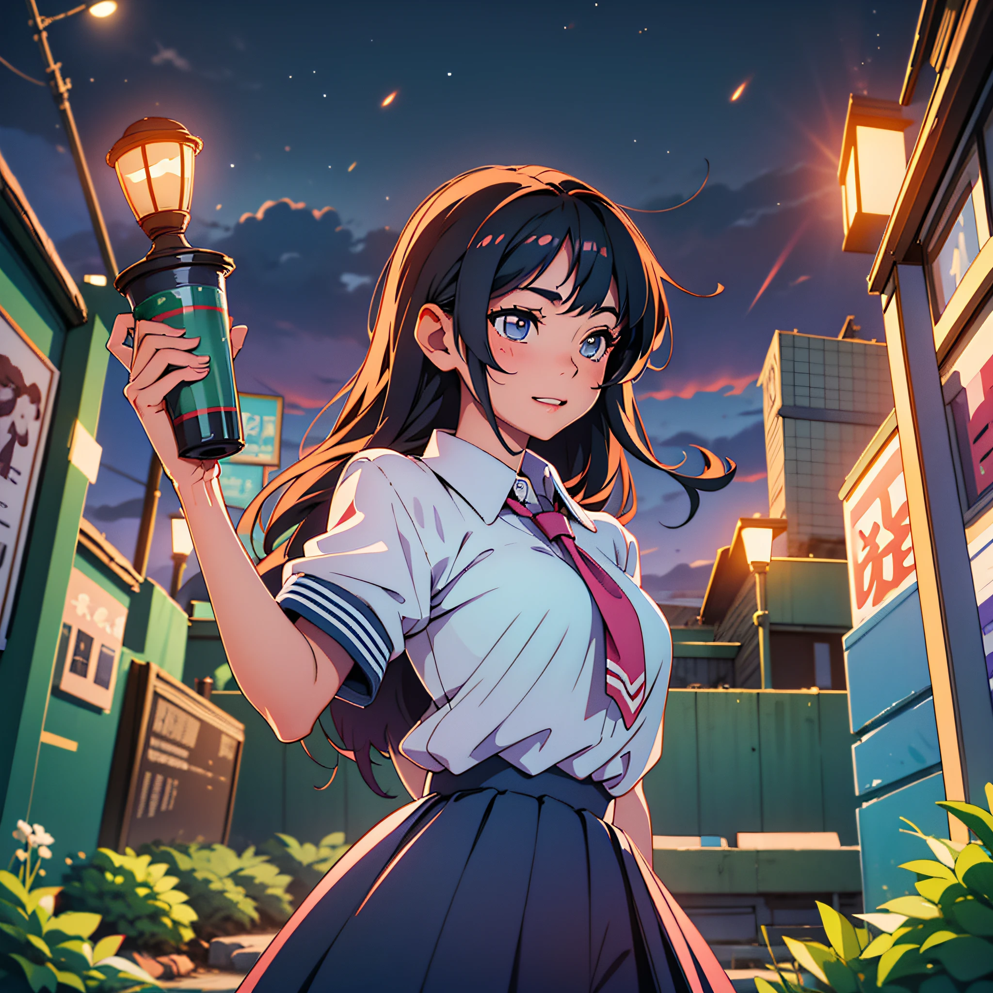 (masterpiece), (best quality), 1girl, kitauji_high_school_uniform, (night), often shows a cheerful look at an inadvertent moment. Like moonlight occasionally leaking through gaps in the clouds, --auto --s2