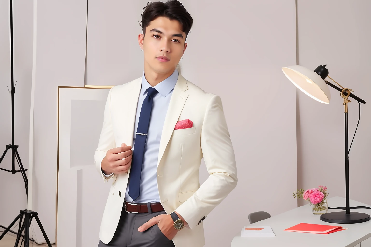 Naturally sit,smart casual,Small suit,Handsome