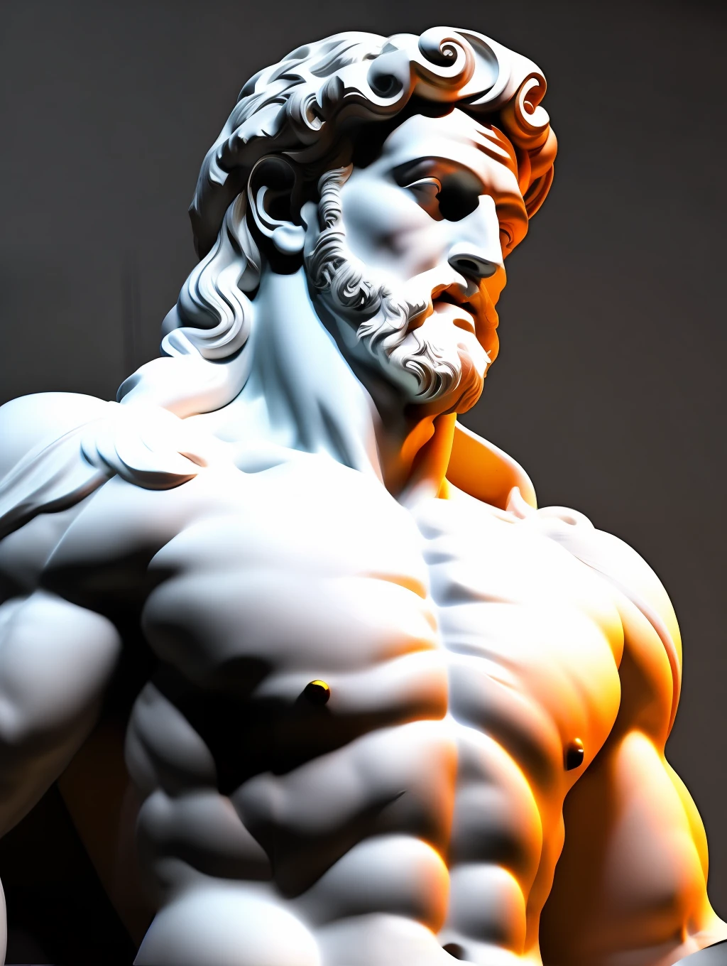 High resolution marble sculpture of a Roman God looking ferousciosly angy and agressive, power and strength demonstration, fierce expressive eyes, UHD, 8K