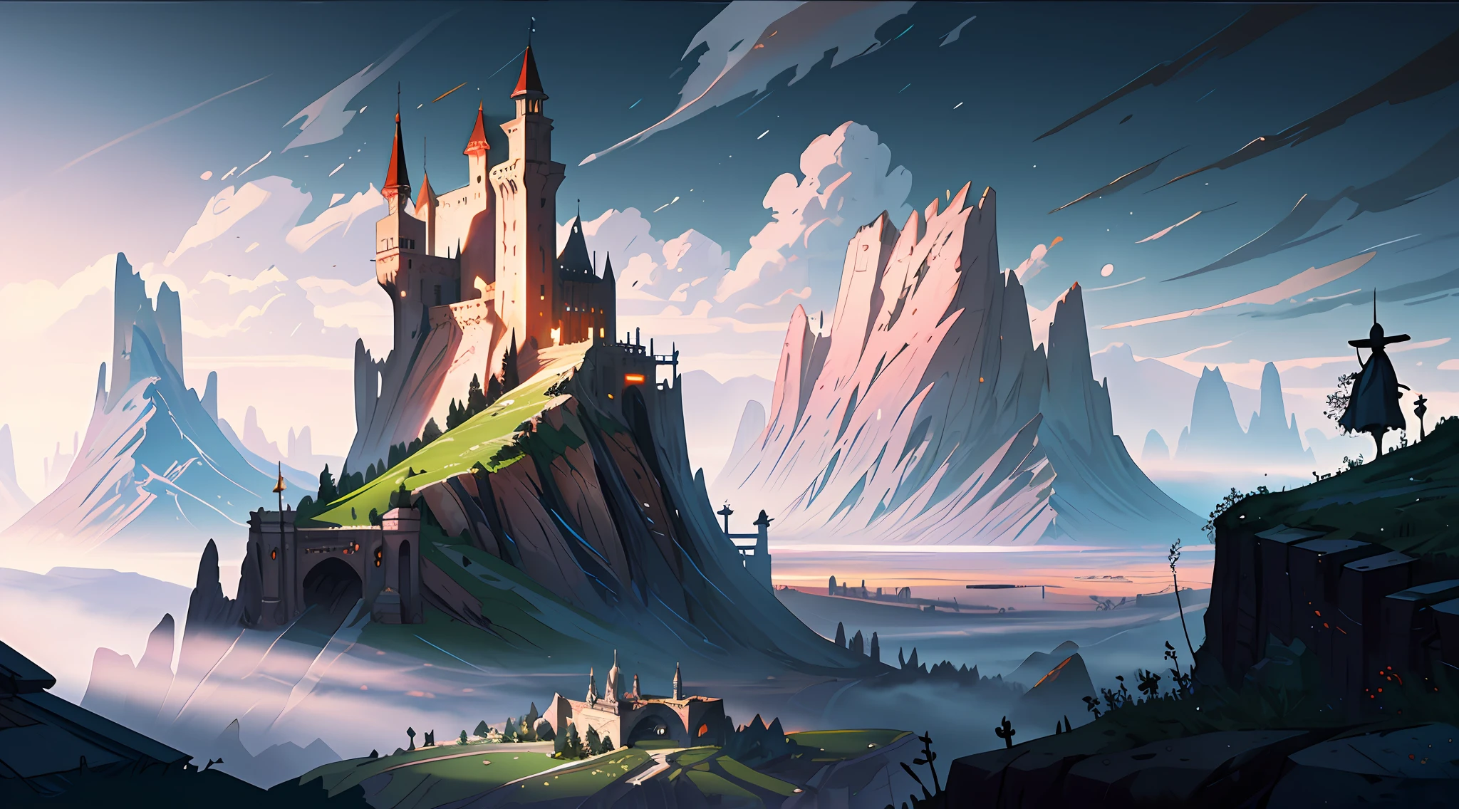 A Detailed and Intricate Digital Illustration of a Valley, fantasia, paisagem, arte feita por Greg Rutkowski, ultra detalhada, trending on ArtStation, beautiful lighting, semi-realista, intrincado, Concedido, medieval, fantasia medieval, 4k, Pintura Digital 4K