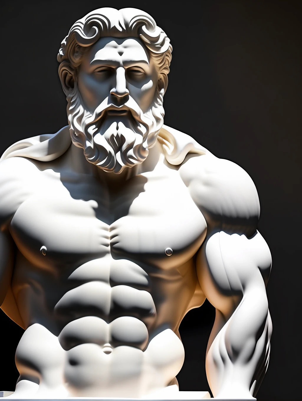 High resolution marble sculpture of a Roman God looking ferousciosly angy and agressive, power and strength demonstration, fierce expressive eyes, UHD, 8K