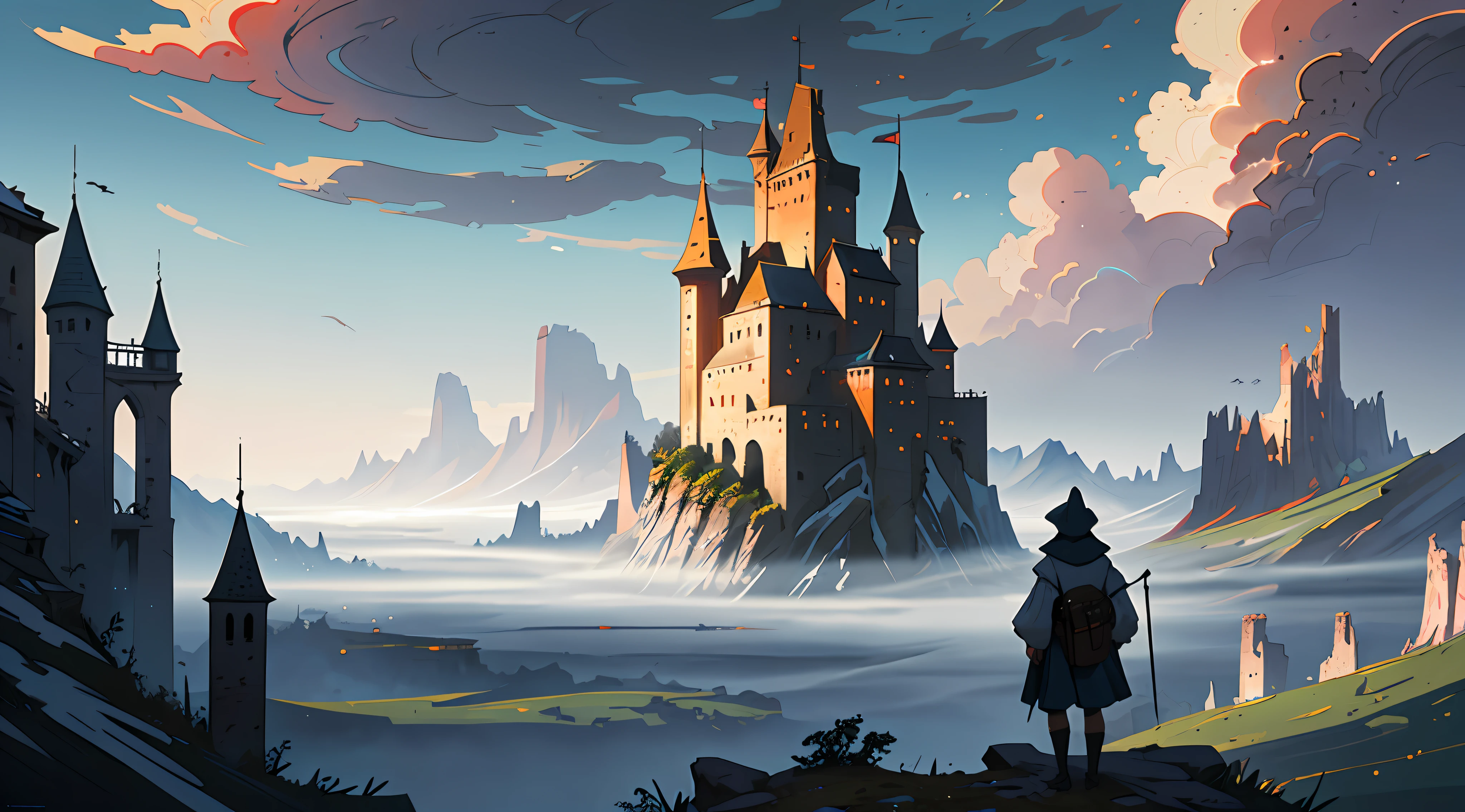 A Detailed and Intricate Digital Illustration of a Valley, fantasia, paisagem, arte feita por Greg Rutkowski, ultra detalhada, trending on ArtStation, beautiful lighting, semi-realista, intrincado, Concedido, medieval, fantasia medieval, 4k, Pintura Digital 4K