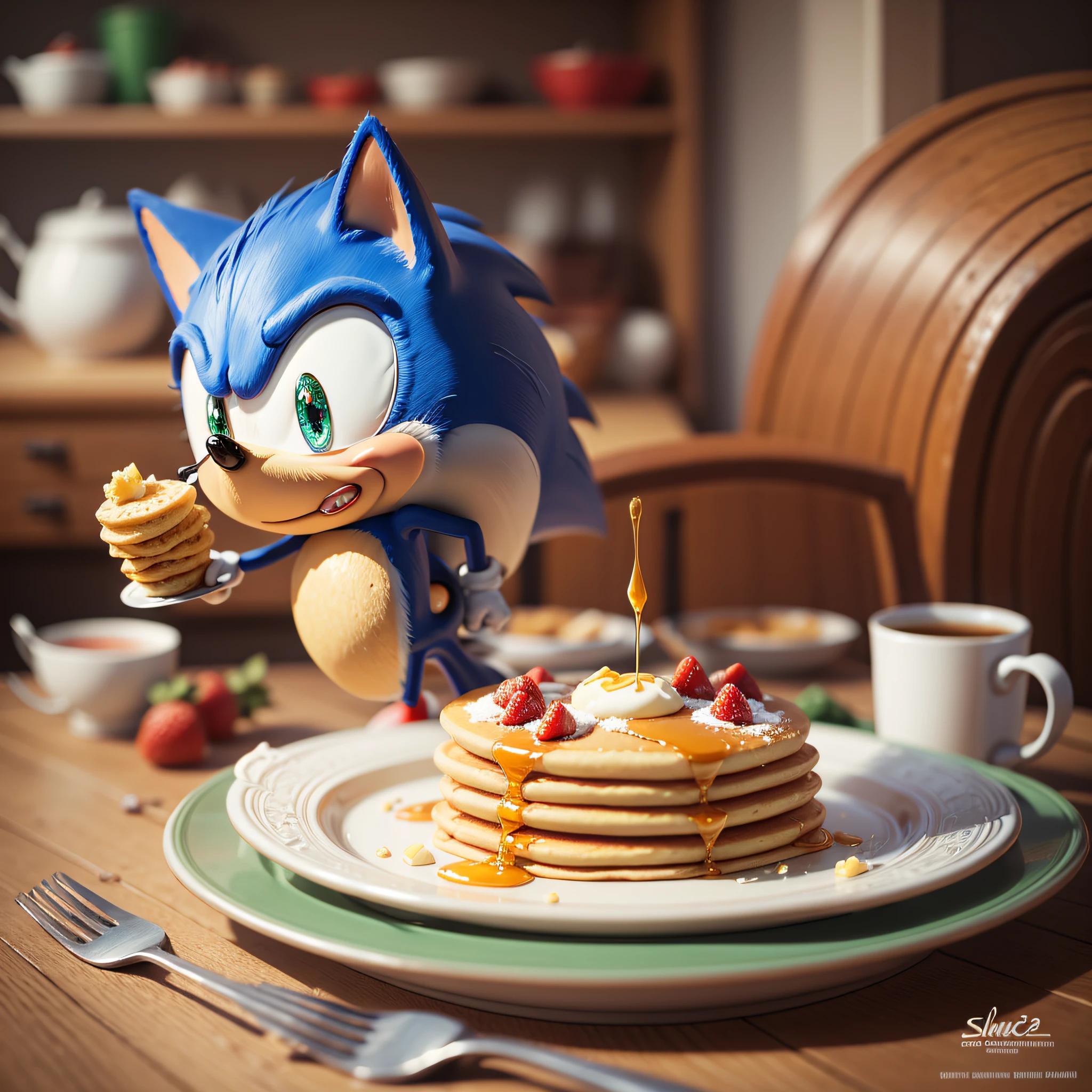 Sonic the hedgehog holding pancakes --auto --s2