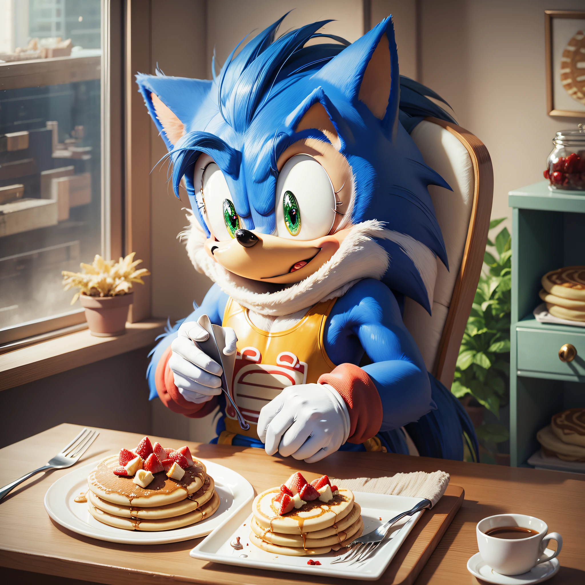 Sonic the hedgehog holding pancakes --auto --s2