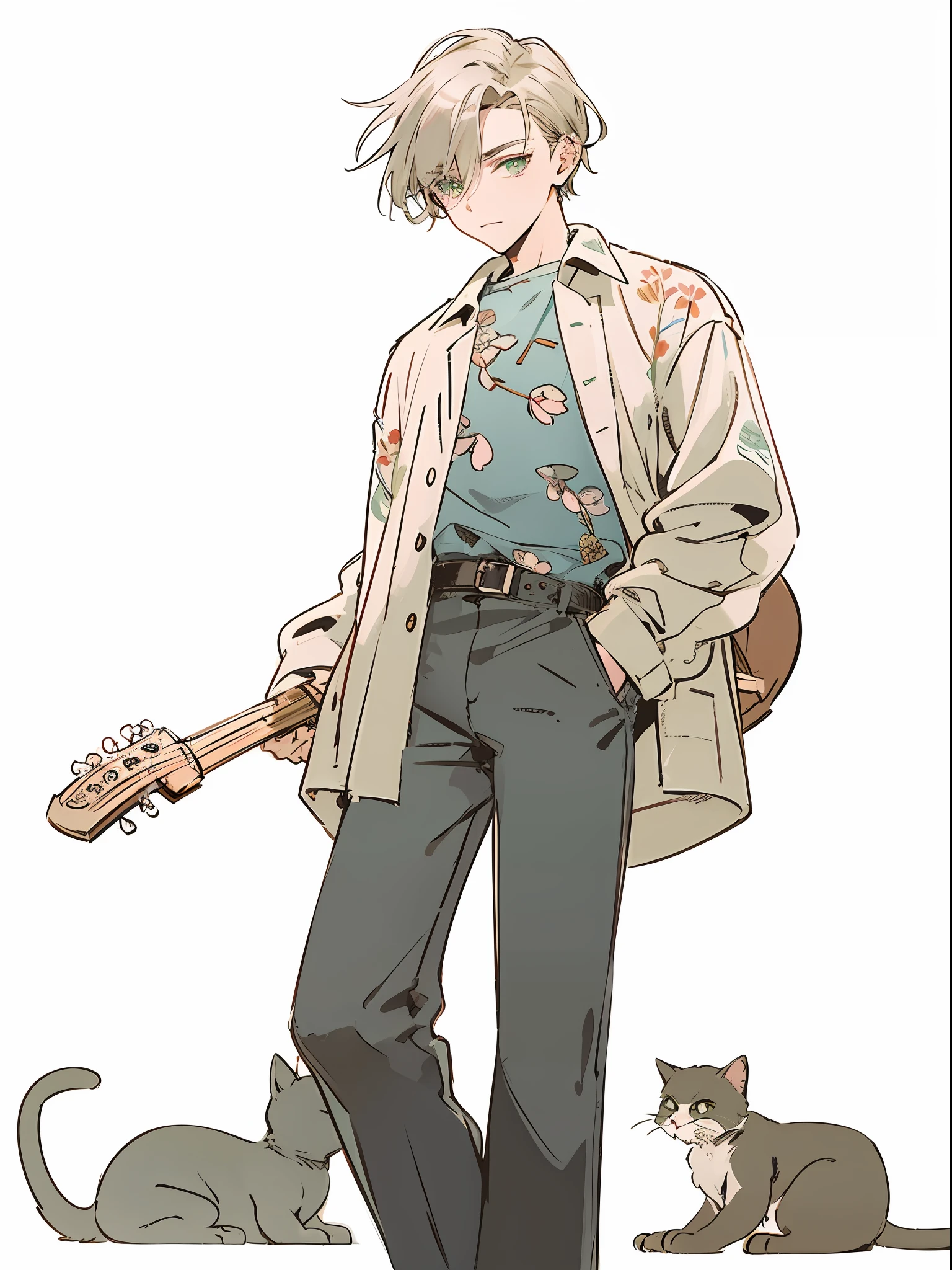 Handsome man,Green eyes,style of anime,filigree,Best qualities