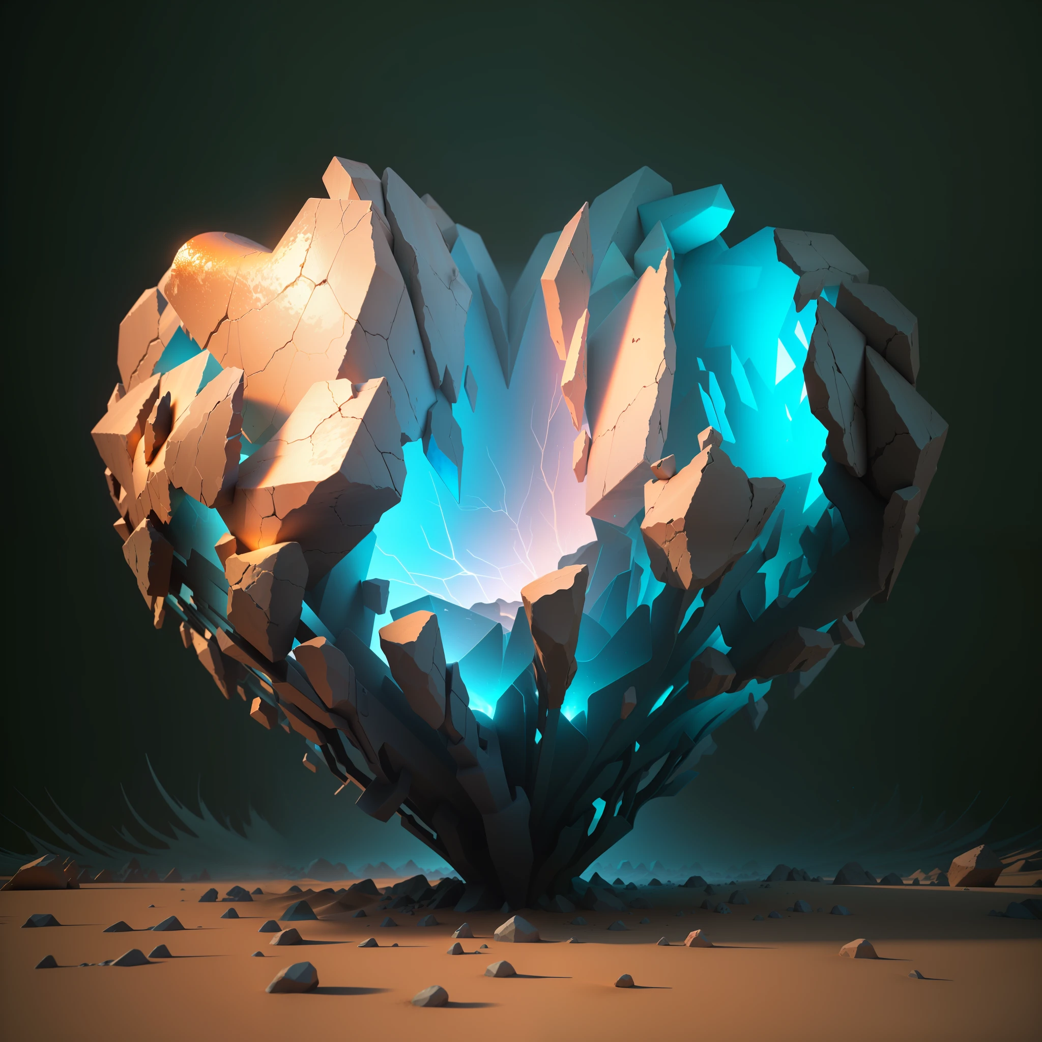 there is a heart shaped object made of rocks in the desert, Estilo de Arte Heartstone Original, arte conceitual emocional, inspirado em Mike Winkelmann, 3 d render stylized, renderizado em octanagem, 8k arte impressionante, 3 d renderizado em octanagem, inspirado em Christopher Balaskas, 3d renderizado em octanagem, arte renderizada, 3 d render bipe