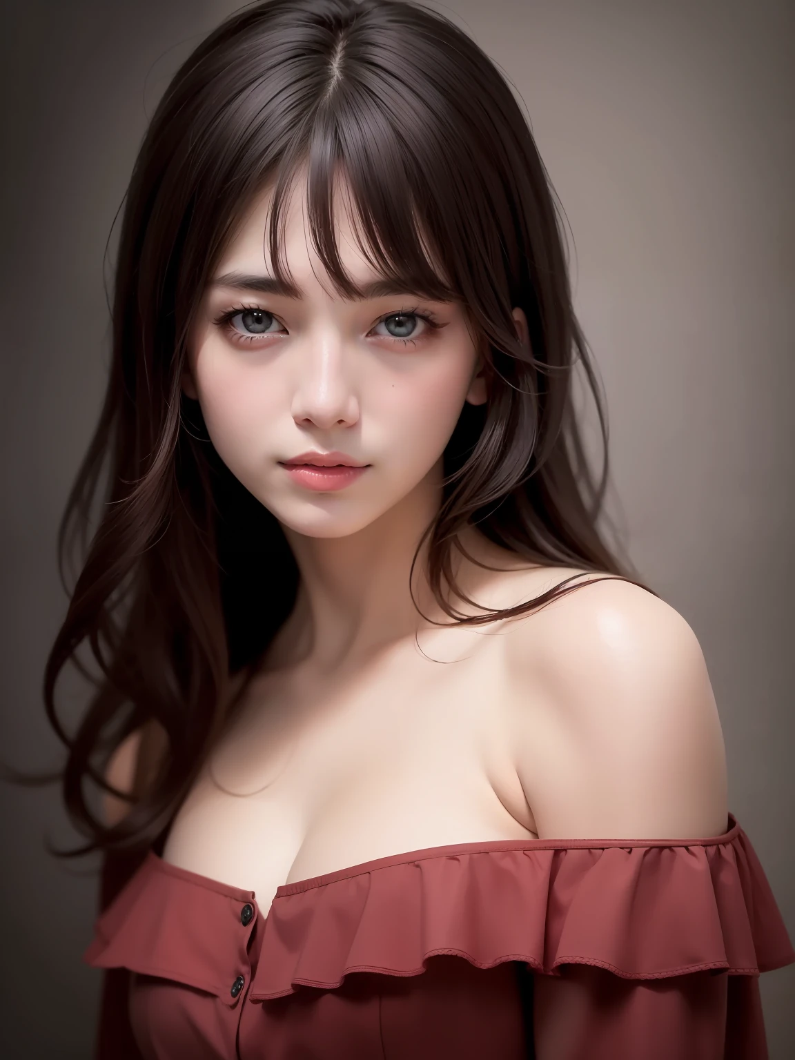 beste Quality, masterpieces, Super High Resolution, (photo realistic:1.5), Raw Image,pink dress ,Korean 1girl, offshoulder, In the dark, deep shadow, Low key, cold light, sexy look, hair long,Cafe,pretty