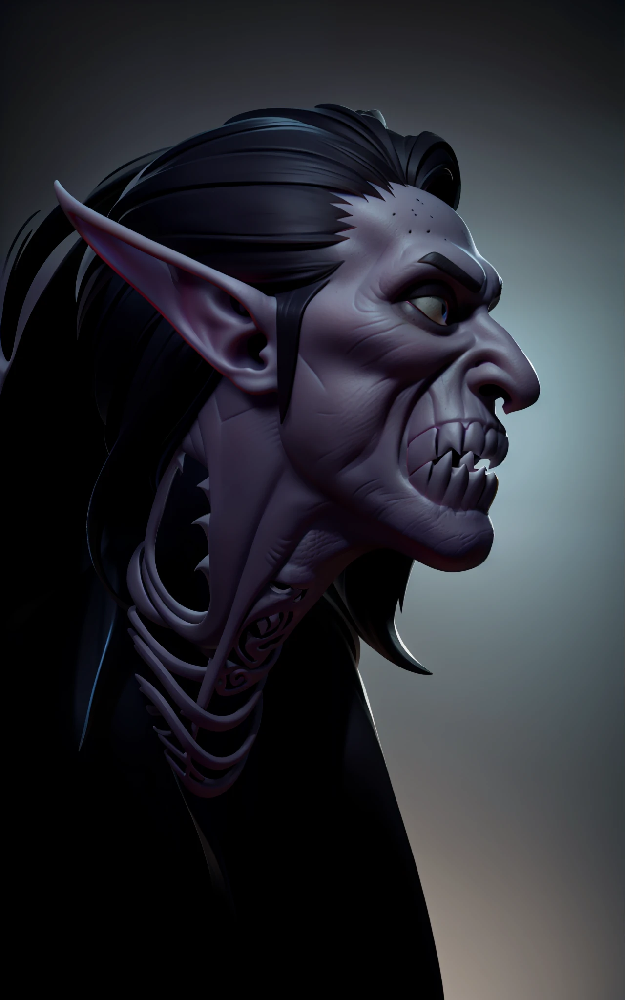 (Masterpiece), (Excellent), (Super Meticulous), (Full Body: 1.2), a necromancyAI realistic and proportional handsome male elf: 1.2, close portrait, face portrait, vibrant purple natural skin:1.2, tall and slender, solo: 1.5, hyper detailed medieval long dress: 1.8, sharp realistic eyes: 1.2, hyper detailed face, multiple frames with the same character, d&d iconic character, hyper natural realistic skin, hyper realistic tattoos, very clean, confident and proud facial expression, 3D character design, extremely detailed CGI digital art wallpaper, correct anatomy cartoon style, octane rendering