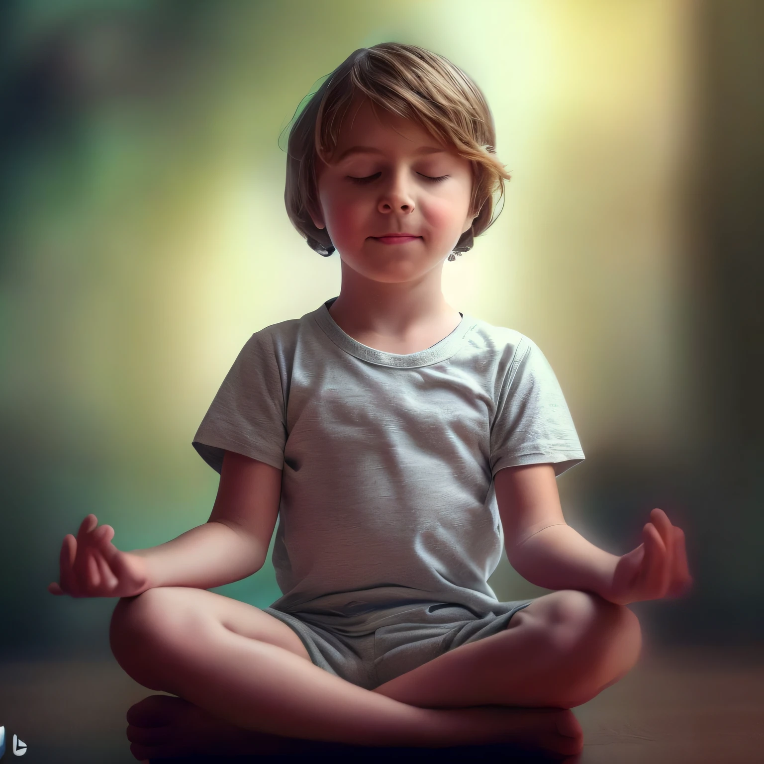 there is a young boy sitting in a lotus position on a wooden floor, meditating pose, meditation pose, Meditando, meditation, Meditating in lotus position, Padmasana, orar meditando, peaceful expression, hindu stages of meditation, lotus pose, serene expression, Meditativo, pose suave e calma, yoga meditation pose, serenidade