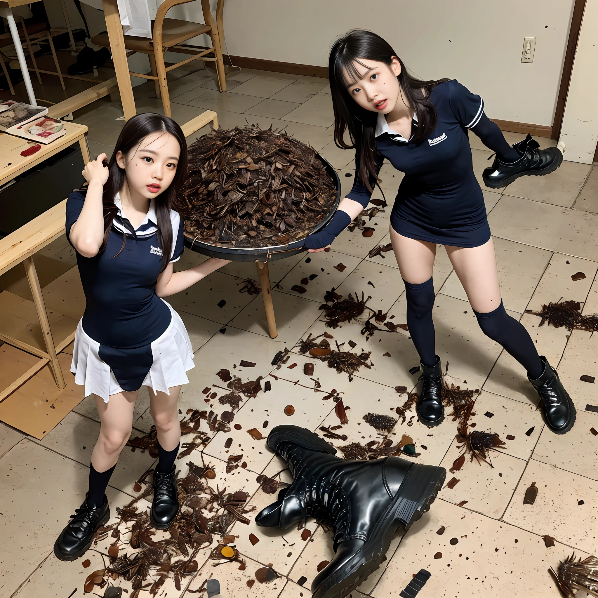 Cockroaches filling the floor、crass room、sailorsuit、Dr Martens Boots、japanese school girl、Standing schoolgirl、Looking down here、Looks fun、Dirty shoe soles、Beautiful schoolgirl、Black High Socks、Cockroach extermination、Dirty shoe soles、Cockroaches crushed violently、Flying cockroach fragments