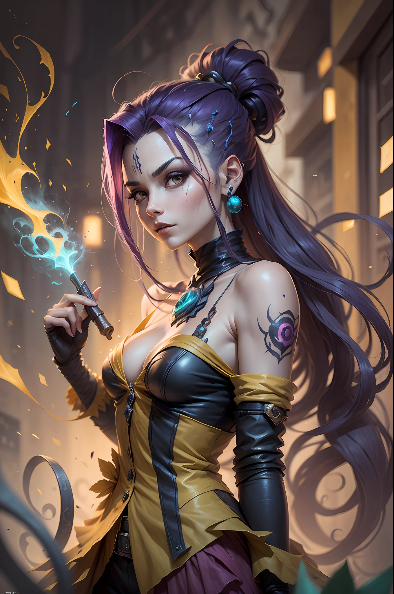 Jinx from the league of legends shooting his projectile towards the viewer, alta qualidade, alta nitidez, anatomia perfeita --auto --s2