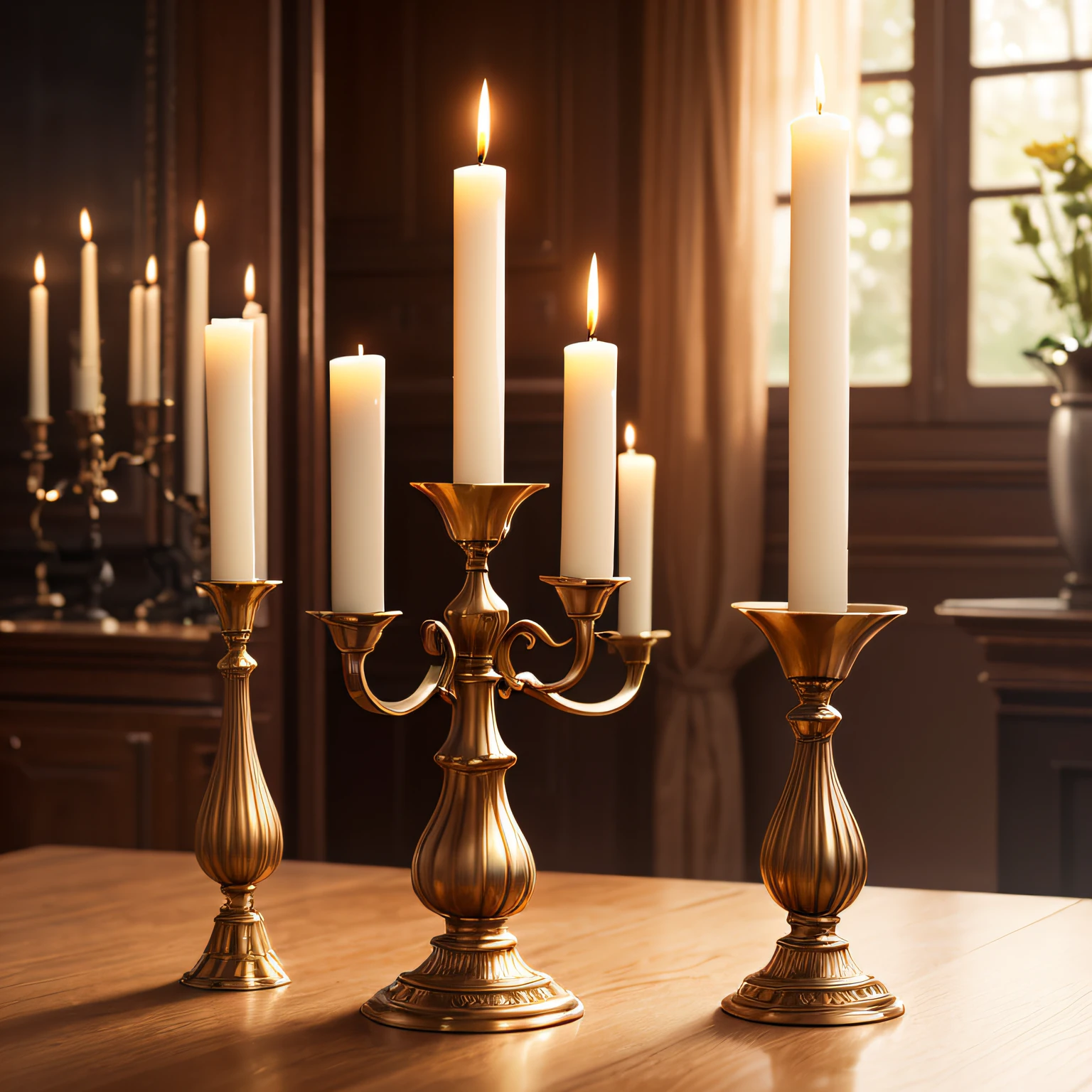 candlestand，Retro，facefront，high-definition。candlestand，The candlestick has multiple candles，Multiple candles in one candlestick，European vintage candlesticks，brightly，succinct