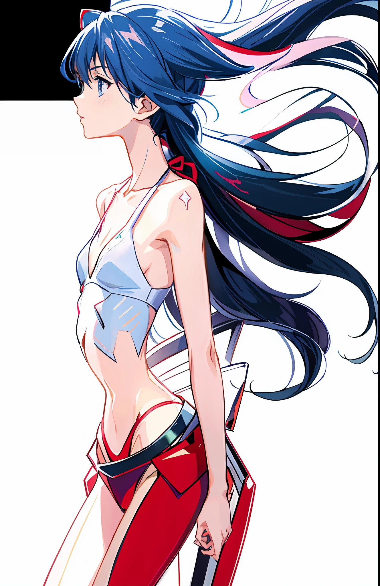 anime girl with long blue hair in red bikini and red belt, Hermosa Asuka de Evangelion, Atractivo Matoi Ryuko, kill la kill illustration, Nico Robin, matar a la matar, Asuka de Evangelion, seductora chica de anime, a-1 pictures, high definition anime art, (Chica anime), is wearing a swimsuit, De Evangelion, arte oficial