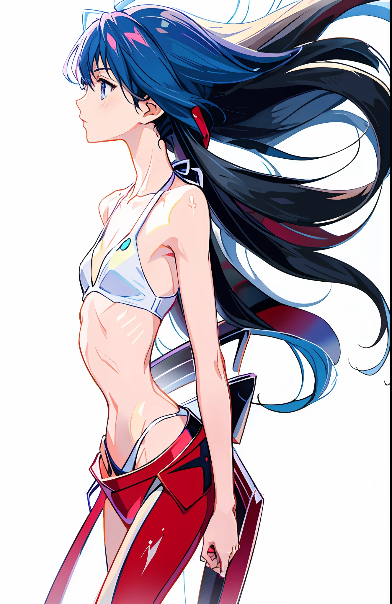 anime girl with long blue hair in red bikini and red belt, Hermosa Asuka de Evangelion, Atractivo Matoi Ryuko, kill la kill illustration, Nico Robin, matar a la matar, Asuka de Evangelion, seductora chica de anime, a-1 pictures, high definition anime art, (Chica anime), is wearing a swimsuit, De Evangelion, arte oficial