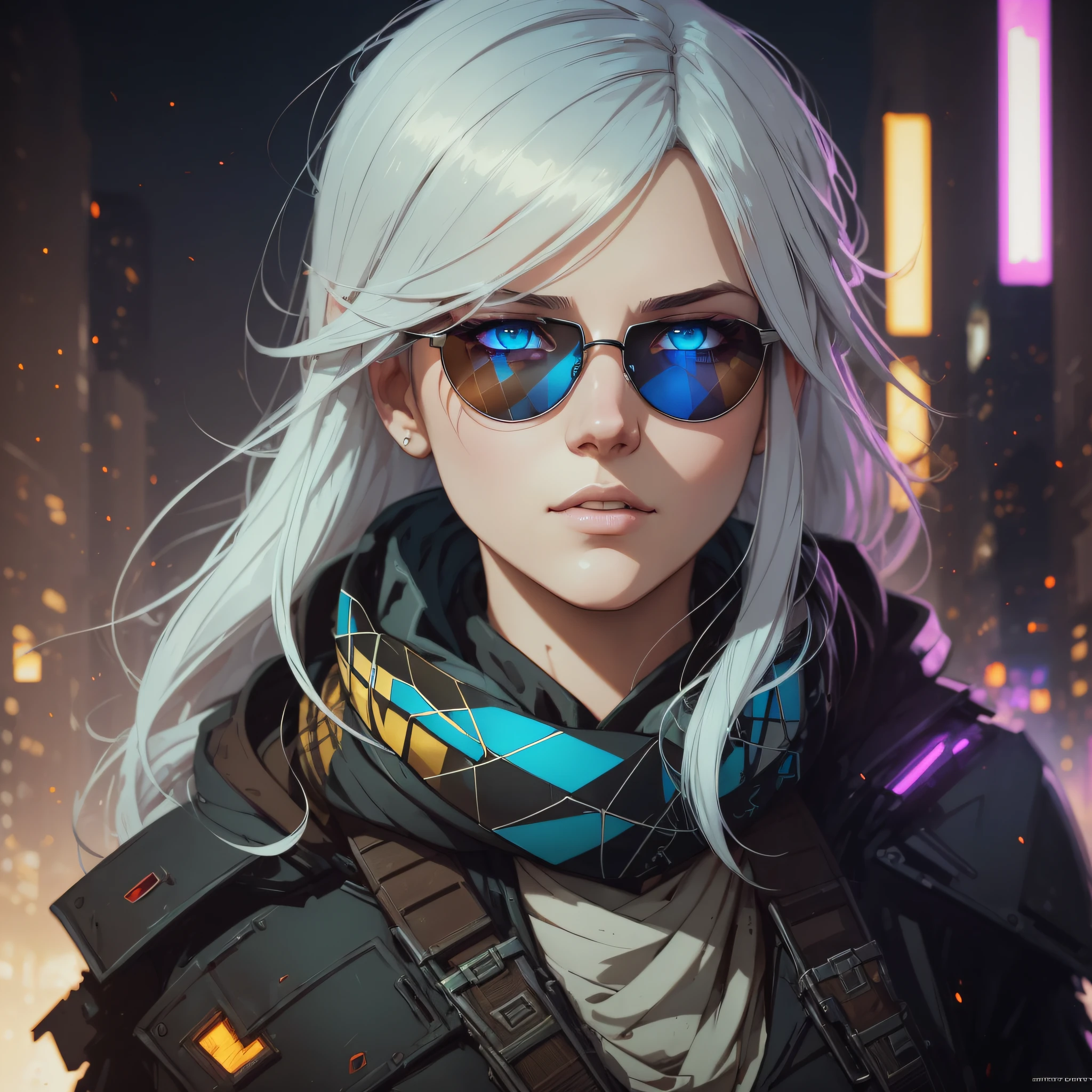 (dark shot:1.1), epic realistic, portrait of halo, sunglasses, blue eyes, tartan scarf, white hair by atey ghailan, by greg rutkowski, by greg tocchini, by james gilleard, by joe fenton, by kaethe butcher, gradient yellow, black, brown and magenta color scheme, grunge aesthetic!!! graffiti tag wall background, art by greg rutkowski and artgerm, soft cinematic light, adobe lightroom, photolab, hdr, intricate, highly detailed, (depth of field:1.4), faded, (neutral colors:1.2), (hdr:1.4), (muted colors:1.2), hyperdetailed, (artstation:1.4), cinematic, warm lights, dramatic light, (intricate details:1.1), complex background, (rutkowski:0.66), (teal and orange:0.4) --auto --s2