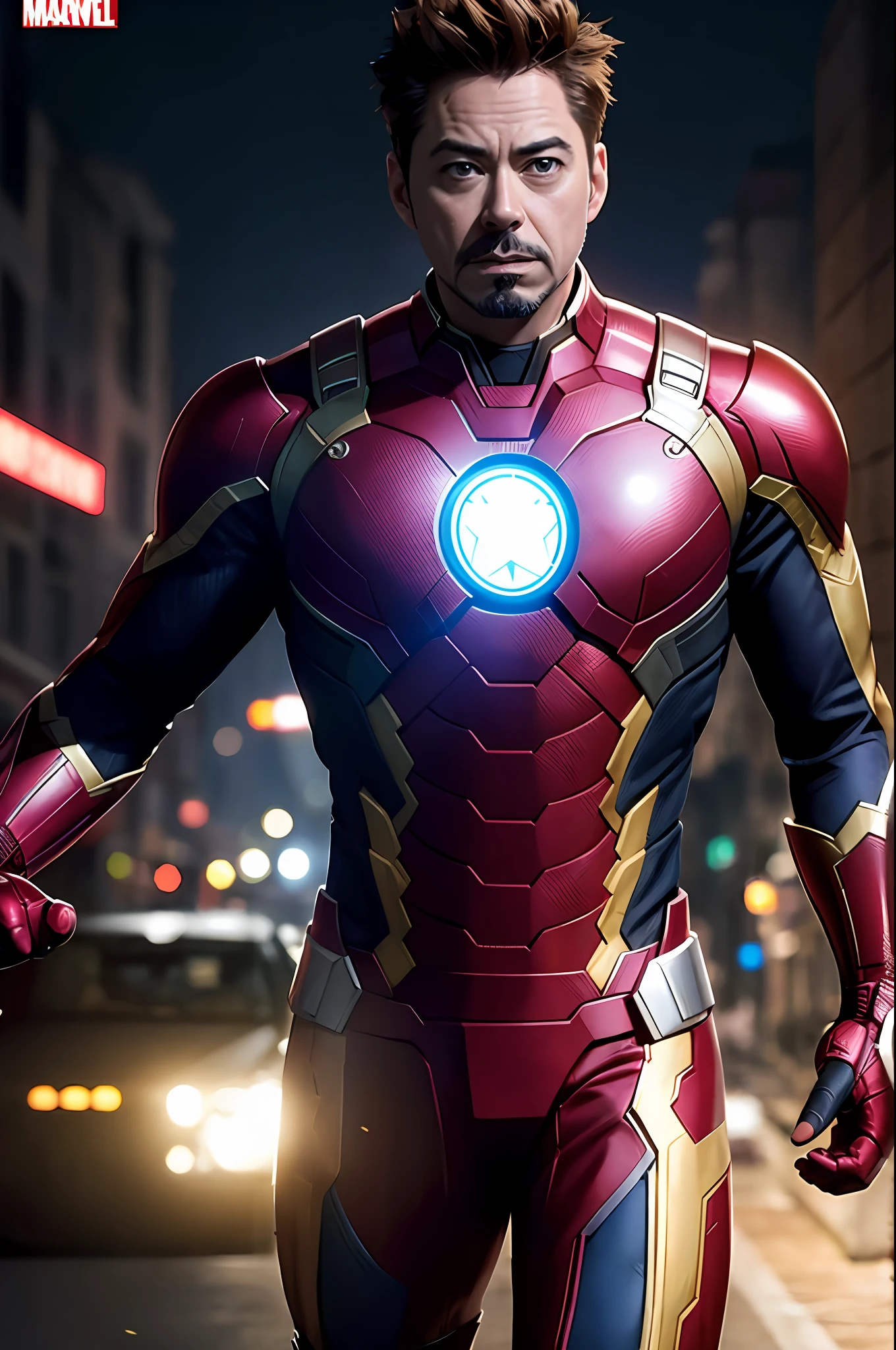 Marvel,  Tony Stark, realisticamente, strong and old dynamic lights, barba por fazer cinza, filmagem completa, (papel de parede 8k extremamente detalhado da unidade CG), trending on ArtStation, trend at CGSociety, alto detalhe, sharp-focus, dramatic, fotorrealista