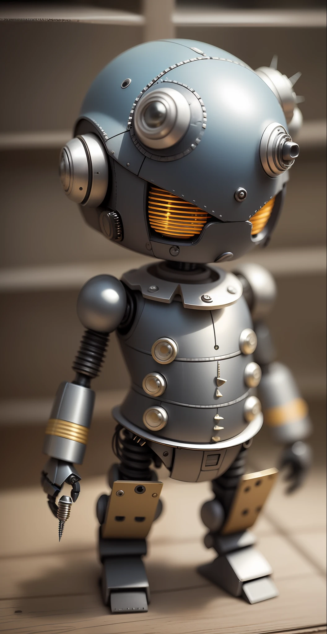 small robot, Robot made of screws and threads, alta qualidade, obra prima, forma humanoide, Whole body standing, sozinho.