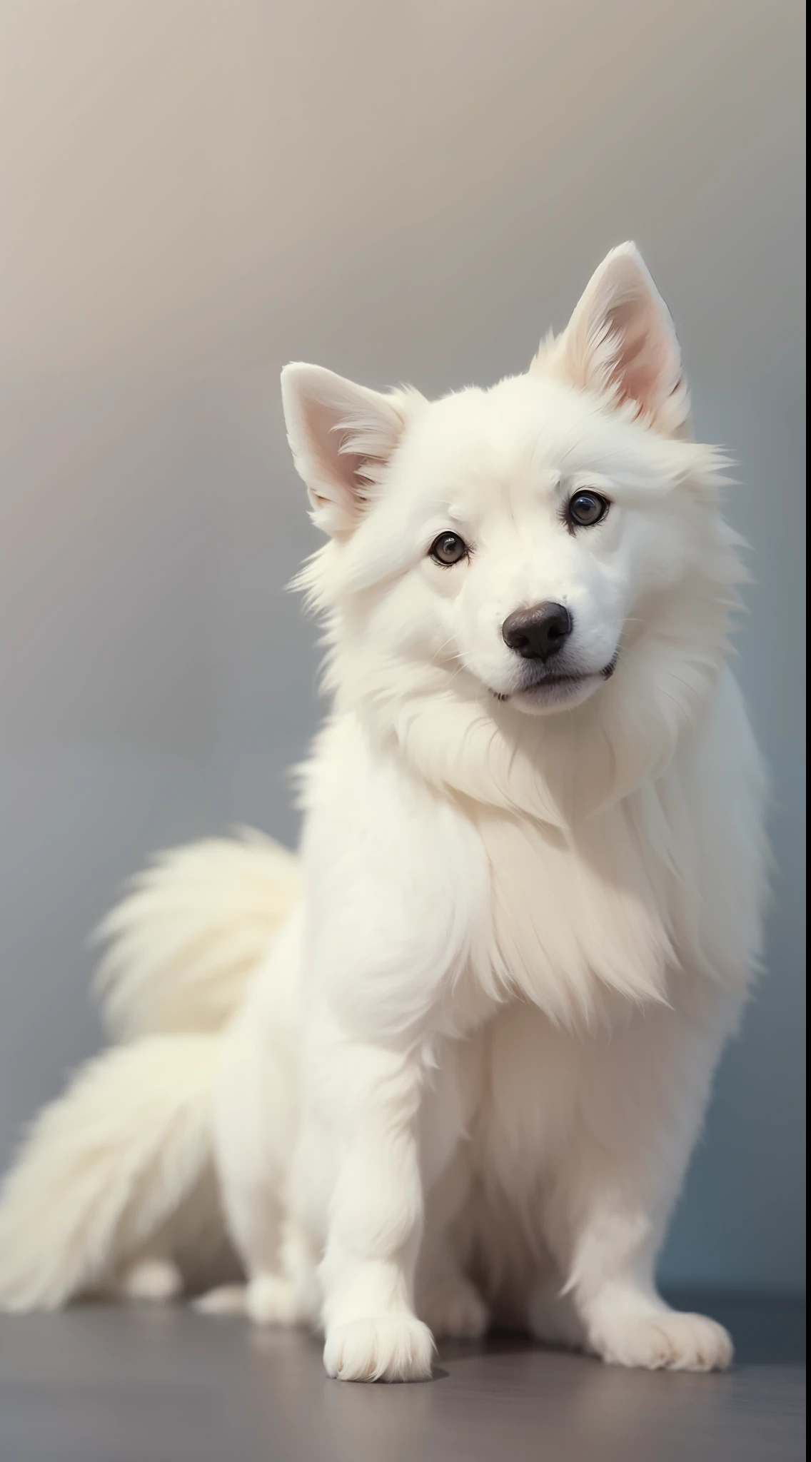 A whole white Samoyed((SOLO))),looking to the front,Detailed watercolor background,Clear focus,Very detailed tail,specifics,rich colours,The high-contrast,Perfect light and shadow,Special cinematic effects,光线追踪,Tyndall effect,HDquality,Detailed description,Fine textures,Complicated details,--s100