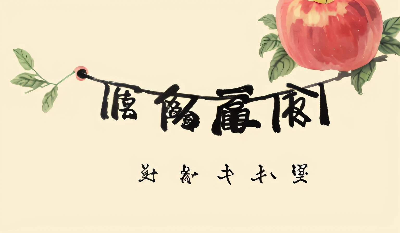 There are apples in the picture,In the middle of the picture is written in brush font,Ink style