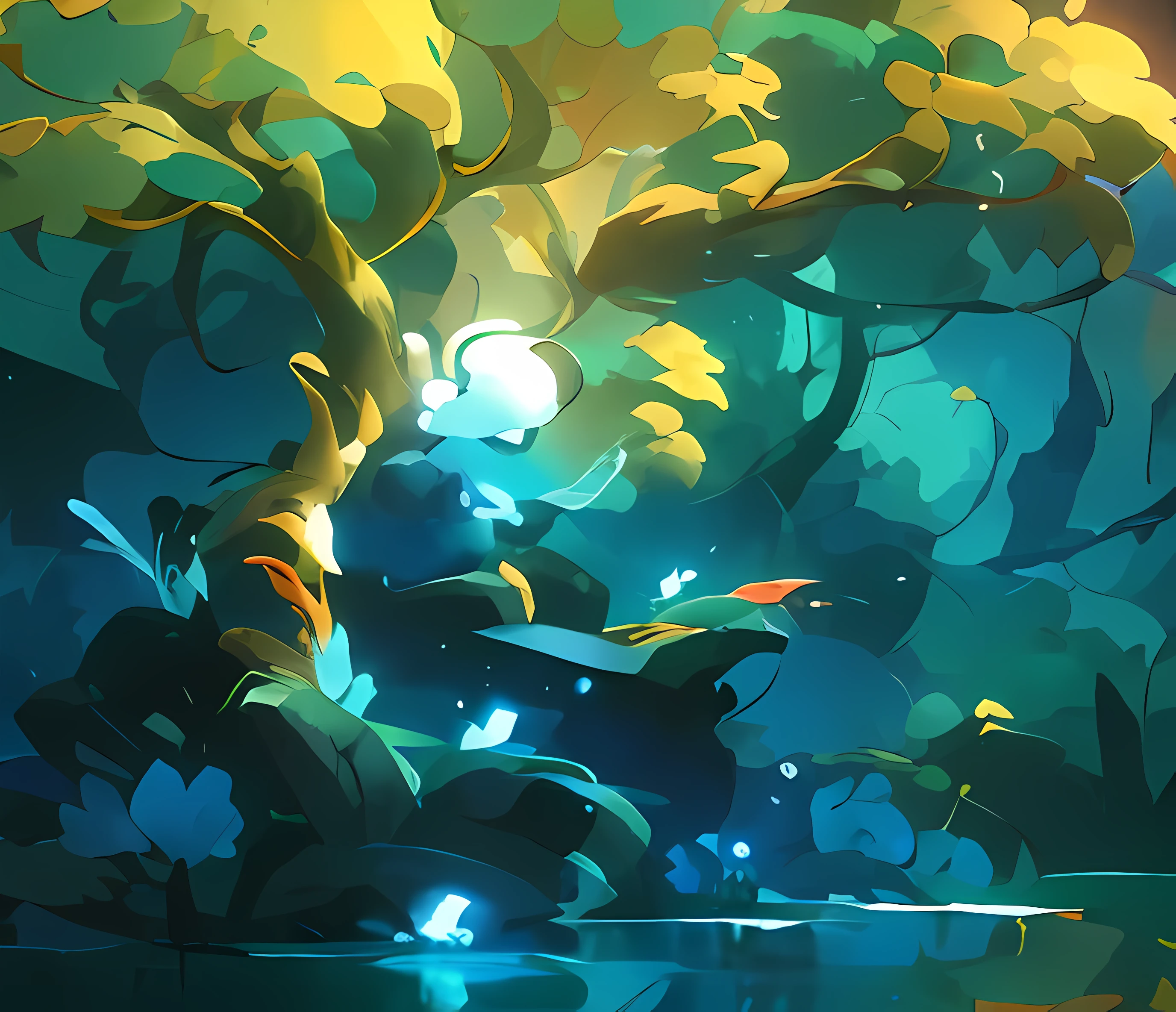 there is a tree that is growing out of the water, Stylized concept art, forest spirit, Ori and the Blind Forest, mana flowing around it, concept-art, concept-art, spirit fantasy concept art, painted as a game concept art, concept art magical highlight, ori and the will of the wisps, Onmyoji detailed art, Ori and the blind