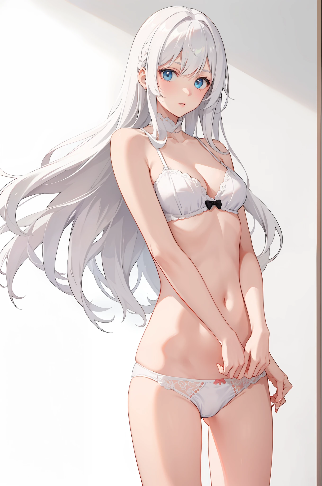 panties, (white), white hair,