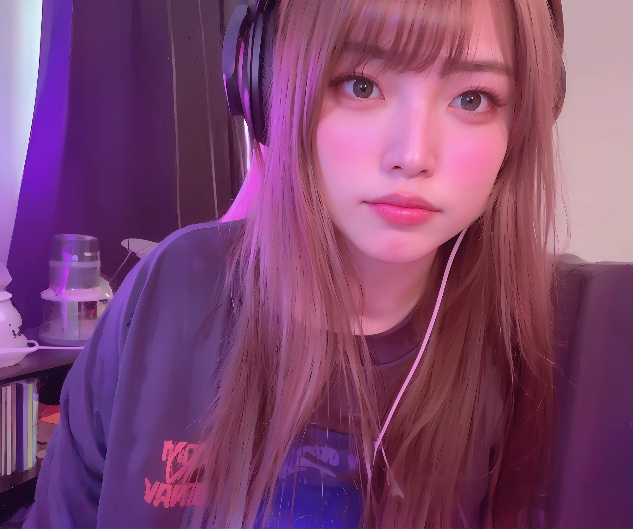 arafed woman with headphones and a purple shirt is sitting in a room, Lalisa Manoban in blackpink, Larisa Manobal, portrait of jossi of blackpink, twitch streamer, chiho, jossi of blackpink, Urzan, headshot profile photo, Junko Enoshima, lofi-girl, with head phones, with head phones