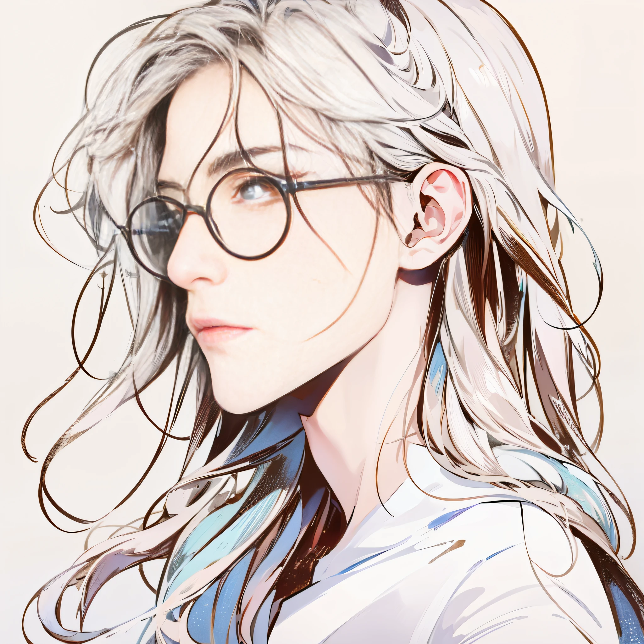 (Absurde,high resolucion,ultra -detailed,hdr),nmasterpiece,最佳质量,((Libido boy)),独奏,Handsome,dark brown hair,Fine eyes and detailed face,white blouse shirt(Pale and white skin),Ear stitching,clean detailed anime style,(Clear lines)Large aperture、Low ISO、White balance、thirds rule、8K