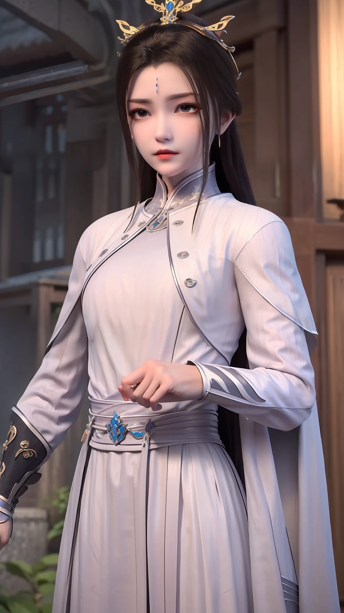 masterpiece,best quality,1girl, brown eyes, black_hair, chinese clothes,red dress,crown,jewelry,hair ornament,looking_at_viewer, cowboy shot,