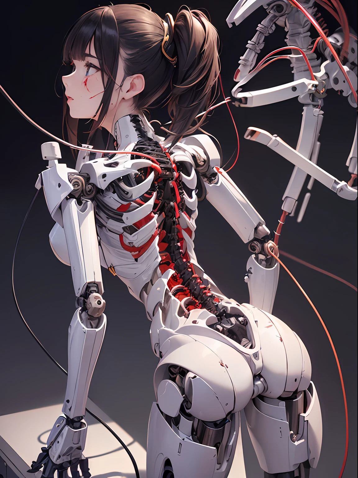(((Obra maestra))), (((La mejor calidad))), ((Ultra detallado)), (Highly detailed CG illustration), ((un extremadamente delicado y hermoso)), (Lindo rostro delicado), 电影光感, ((1mechanical girl)), solamente, cuerpo completo, (machine made joints:1.4), ((mechanical limbs)), (Blood Vessels Attached to Tubes), ((mechanical vertebra attaching to back)), ((mechanical cervial attaching to neck)), ((sentada)), inexpresivo, (alambres y cables que se fijan a la cabeza y al cuerpo:1.5), (Enfoque del personaje), Science-Fiction