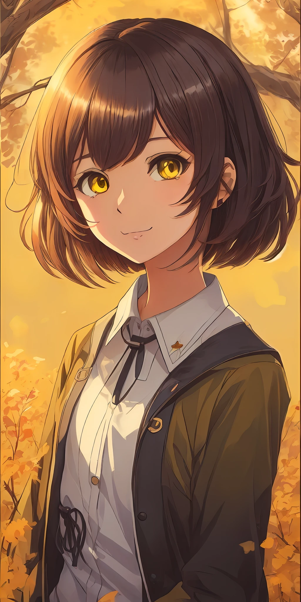 um close up de uma pessoa com cabelos castanhos e olhos amarelos, retrato bonito do anime, menina anime retrato, retrato bonito da menina do anime, Retrato de uma garota de anime, estilo anime 4K, retrato da menina anime bonito, visual anime de uma menina bonito, retrato detalhado da menina do anime, retratos bonitos da menina do anime, retrato estilo anime, Retrato da menina do anime, menina anime bonita