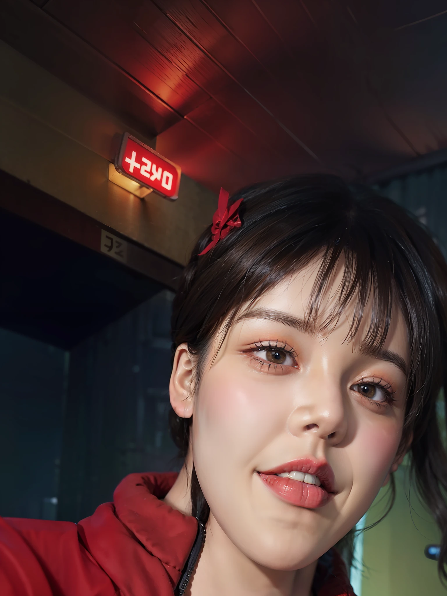 1 boy, handsome boy, black hair, comma hair, forehead comma hair, street style,, shiny, Red eyes, looking at viewer, upper body,  megazine cover