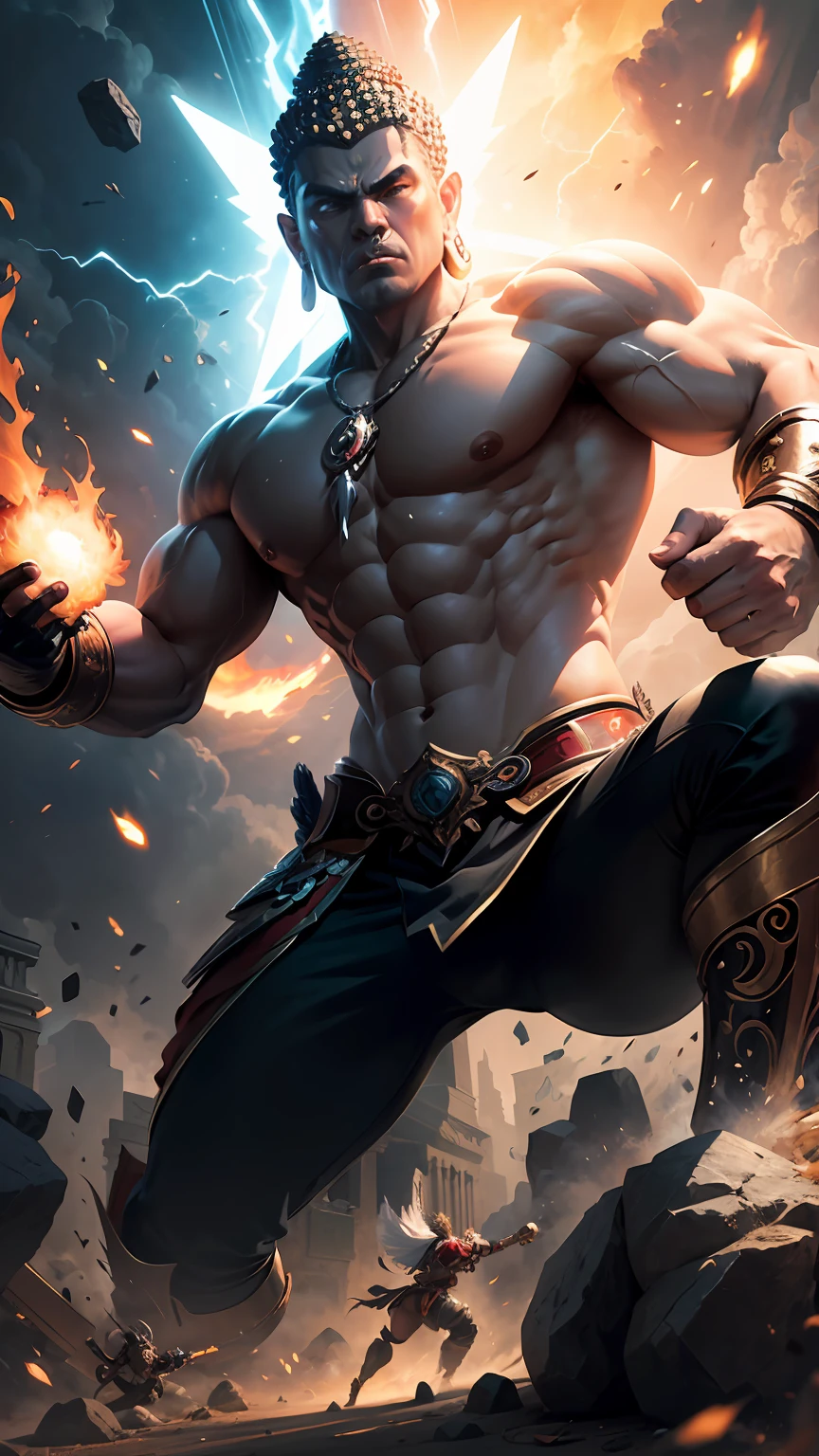 (masterpiece), best illustration, impressive artwork, divine energy, powerful and mighty, Buddha vs Gods brawl, reimagining mythology, epic showdown, explosive action, dynamic poses, incredible detailing, high-res CG artwork. --auto
