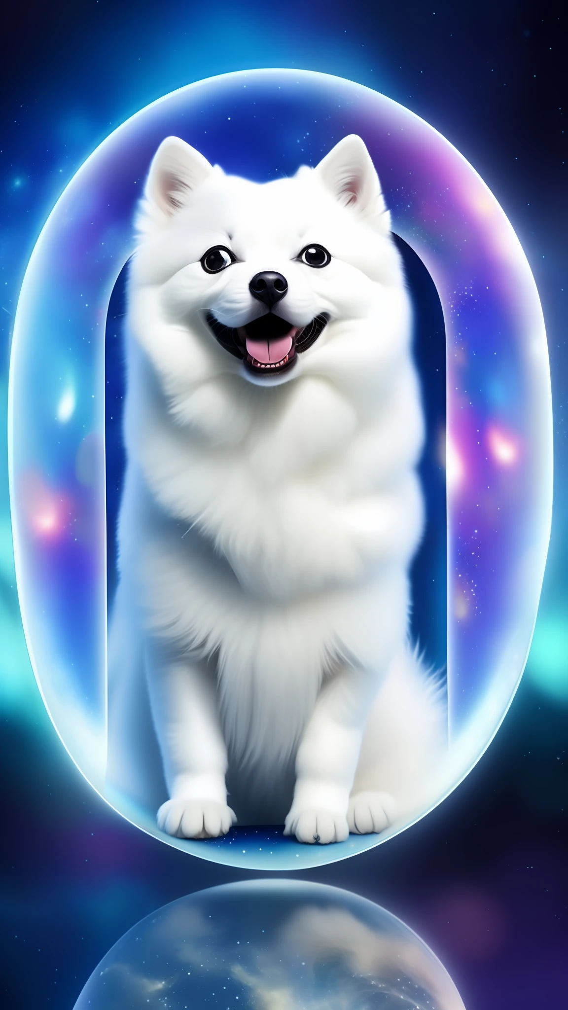 A cute Samoyed with big eyes in the bubble space