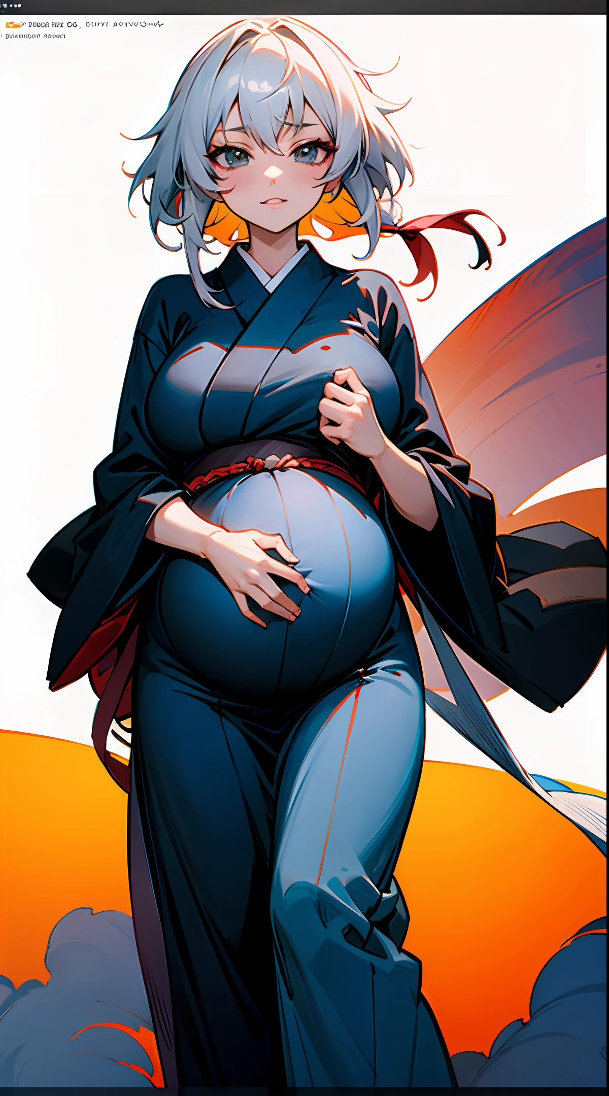 anime - style image of a pregnant woman in a kimono outfit, best anime 4k konachan wallpaper, guweiz on pixiv artstation, anime art wallpaper 8 k, guweiz on artstation pixiv, white haired deity, guweiz, anime art wallpaper 4k, anime art wallpaper 4 k, trending on artstation pixiv,pregnant belly,Black silk big breasts