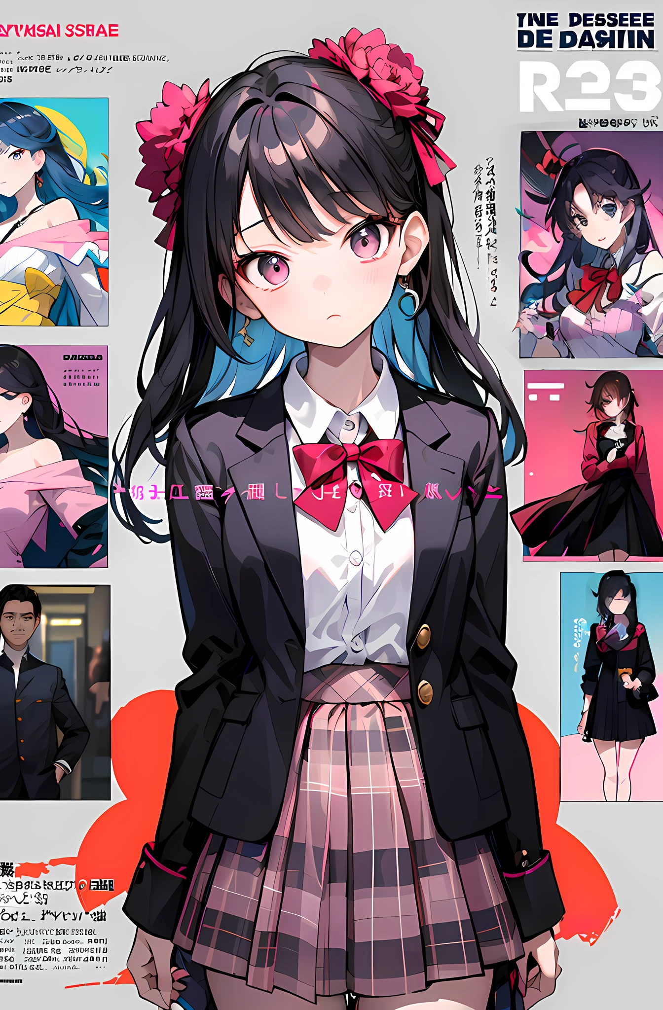 anime character with a school uniform and a bow tie, anime moe art style, Marin Kitagawa fanart, anime visual of a cute girl, Kantai collection style, Official artwork, Beautiful Anime High School Girls, hanayamata, official character art, (animegirl), Yandere, Rin Tohsaka, Surrealism female student, beautiful anime art style