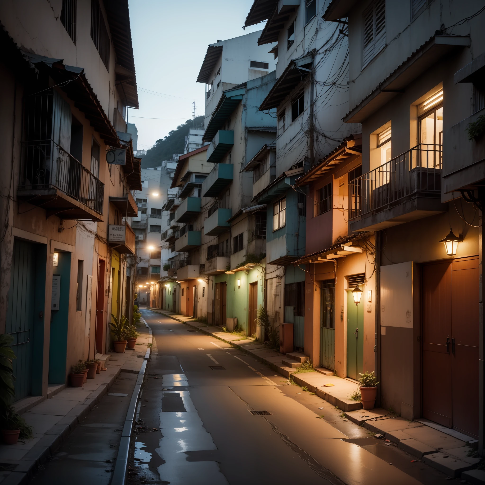 Mystical image of a government building illuminating a Brazilian favela.