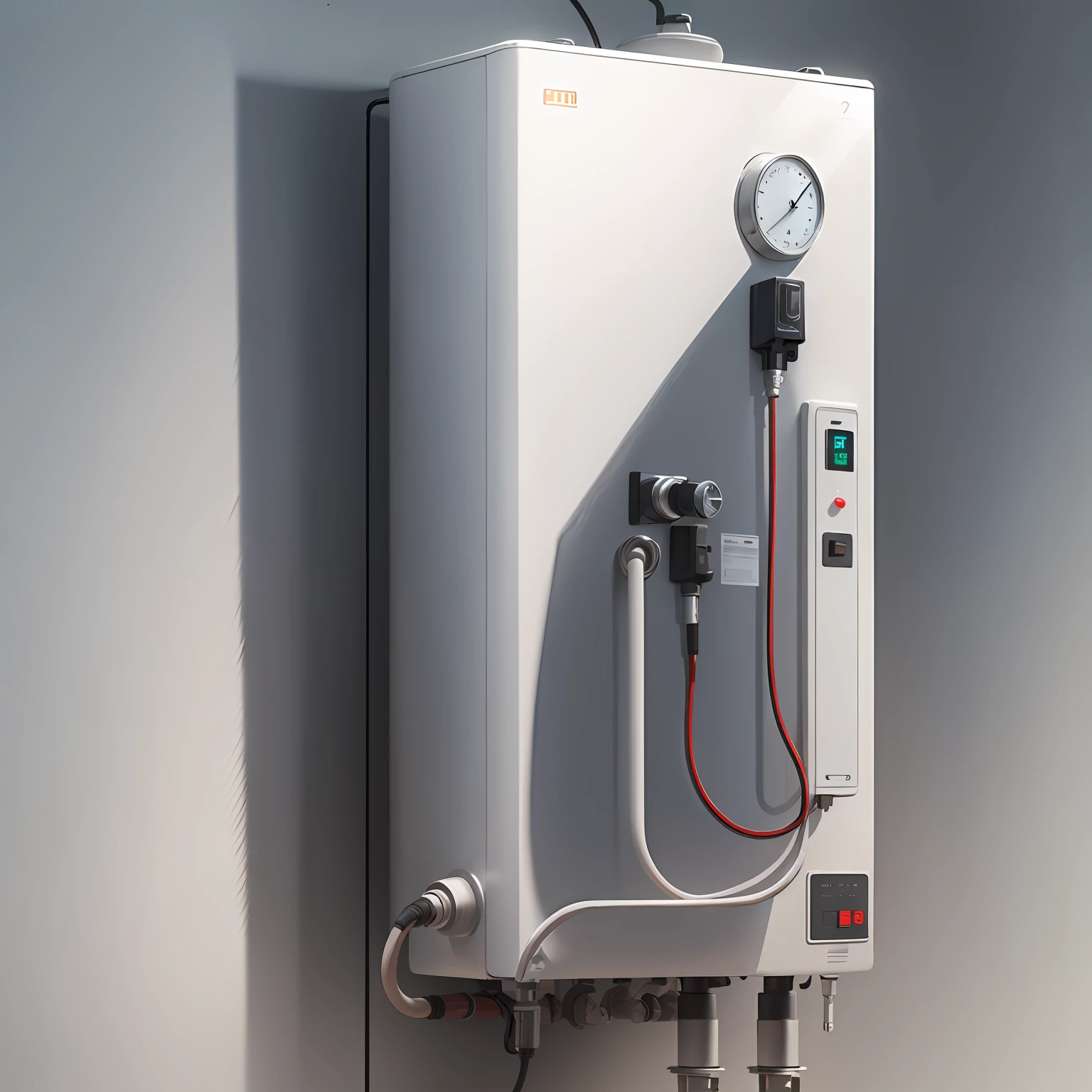 White water heater，The background is the bathroom，Bluish tint，There are splashes --auto
