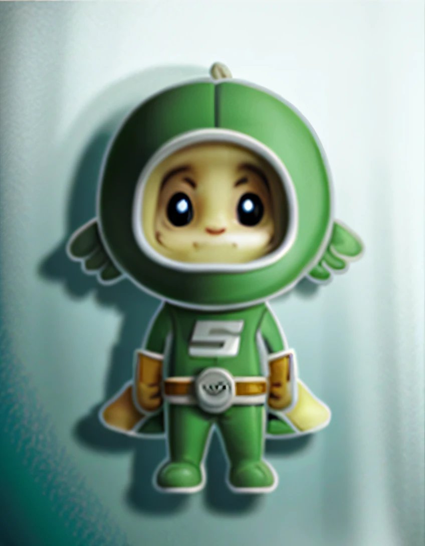 cartoon character of a green and white spaceman with a cape, Chibi T-Shi, full body mascot, resin, mascot illustration, toonix character, japanese mascot, Super, sprite 2 d, svg illustration, jetstream sam, gamin, sports team mascot, official character illustration, ello\'s name is greeny, li zixin, sports mascot, Sprite --auto