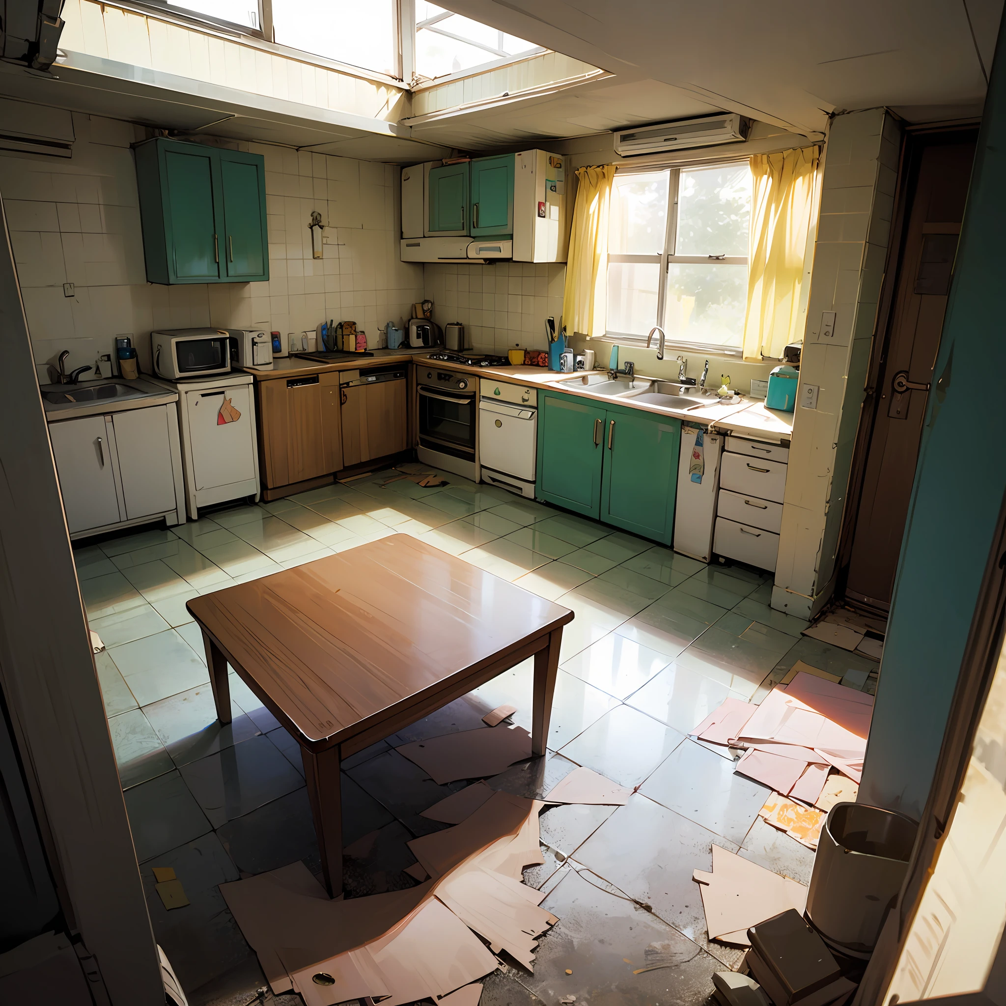 Uma casa abandonada, (com poiiea sobre a mesa --auto