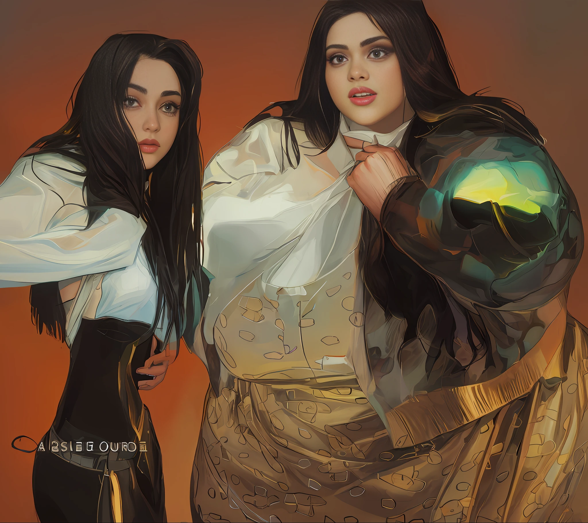 there are two women that are standing next to each other, in the art style of bowater, arte digital. @Mariomaniacdude, Pintura digital de dibujos animados, # 1 pintura digital de todos los tiempos, #1 pintura digital de todos los tiempos, en estilo de pintura digital, Charli Bowater y Artgeem, dolor digital, obeso ), oil digital painting, fondo blanco.