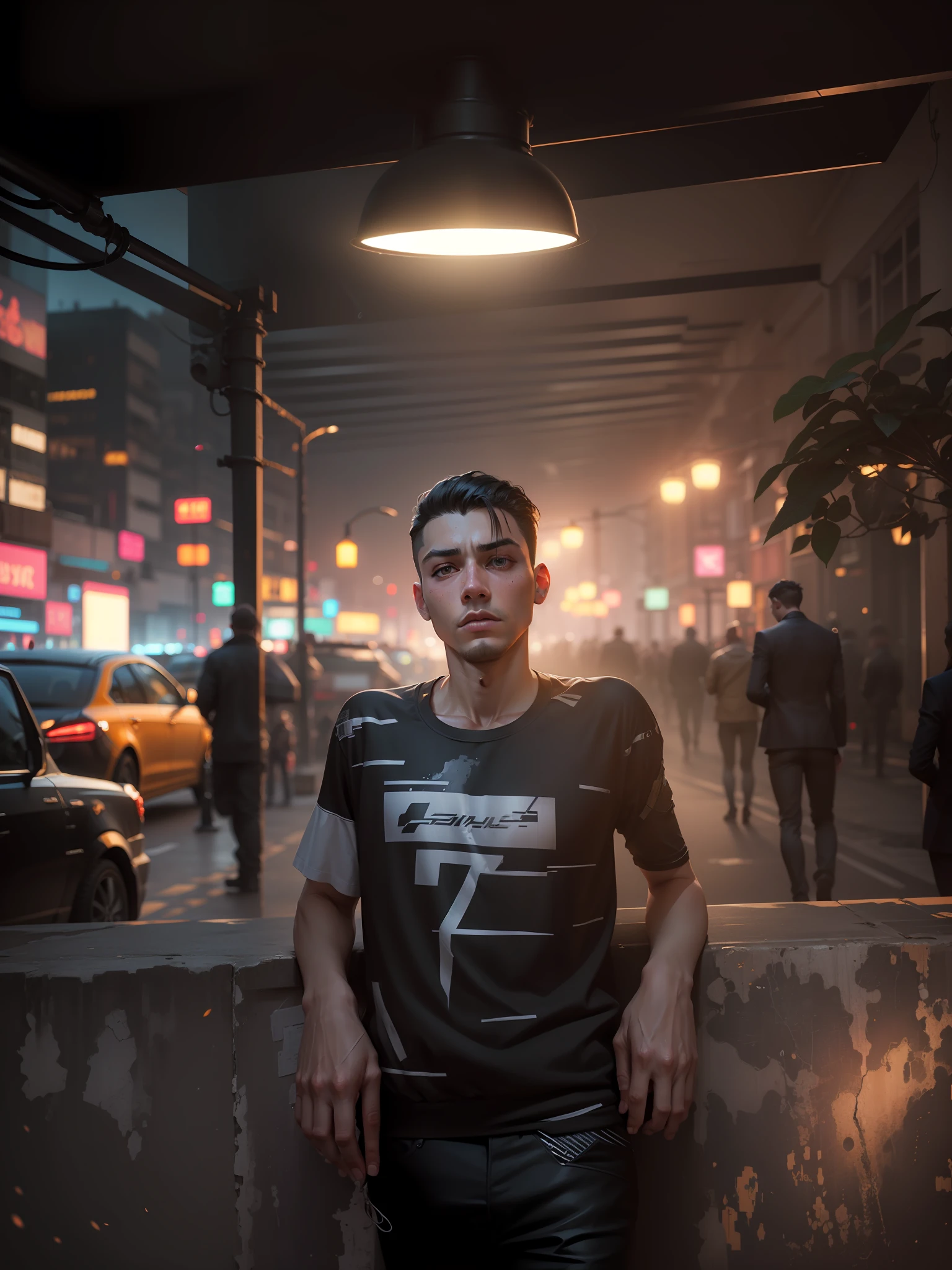 Change background sad mood cyberpunk handsome boy ultra realistic