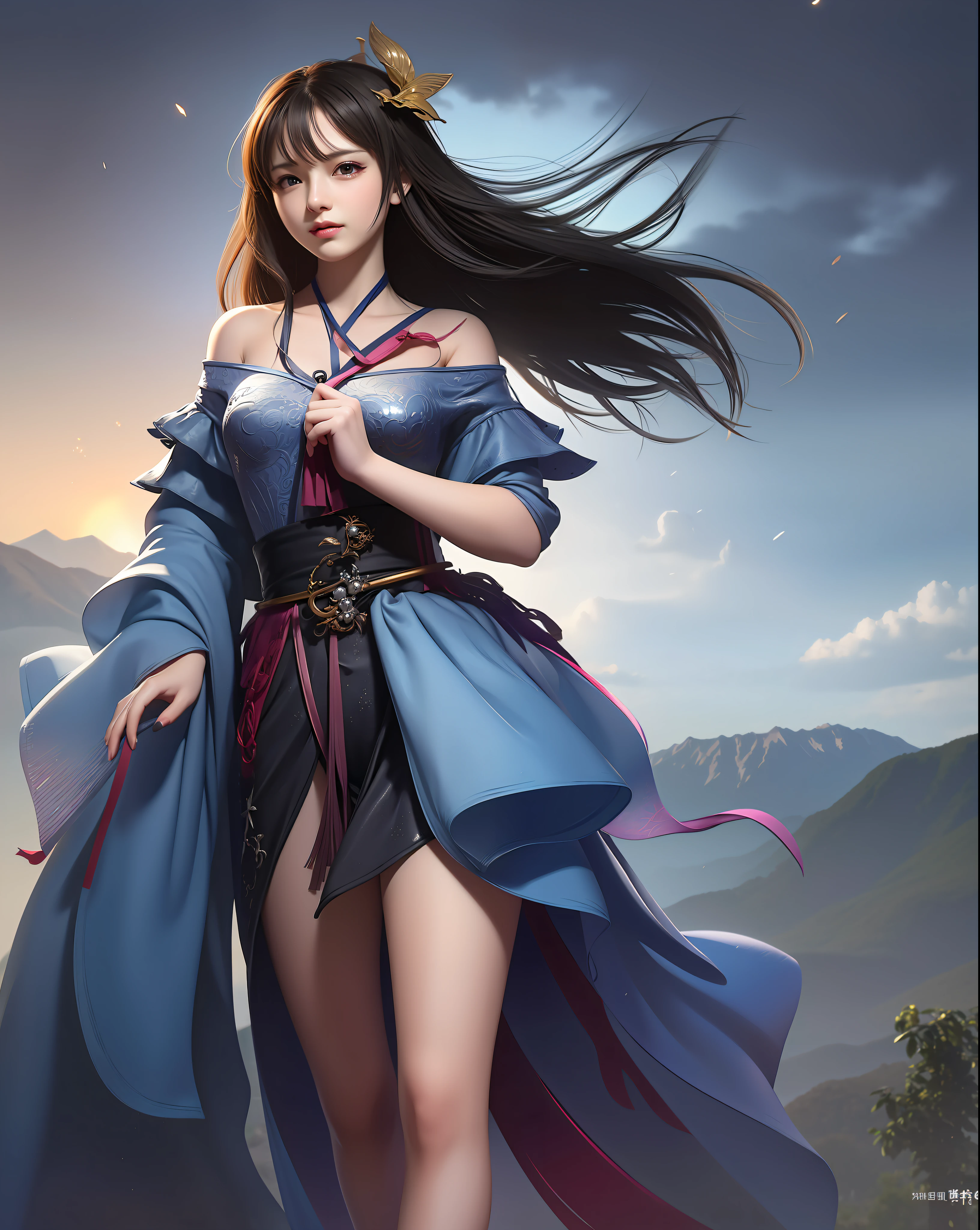 (8k, RAW photo:1.2), best quality, ultra high res,dramatic angle,(fluttered detailed color splashs), (illustration),(((1 girl))),(long hair),(rain:0.9), (头饰:1.4),少女身边有一座古宫,汉服,(重点),彩色水墨画,(泼彩),泼彩,(((colorful))),(素描:0.8) , Masterpiece, best quality, beautiful painted, highly detailed,(denoising:0.6),[splash ink],((ink refraction)), (beautiful detailed sky),moon,highly,detaild,(masterpiece, best quality, extremely detailed） CG unity 8k壁纸，杰作，最好的质量，超详细），（石蒜），