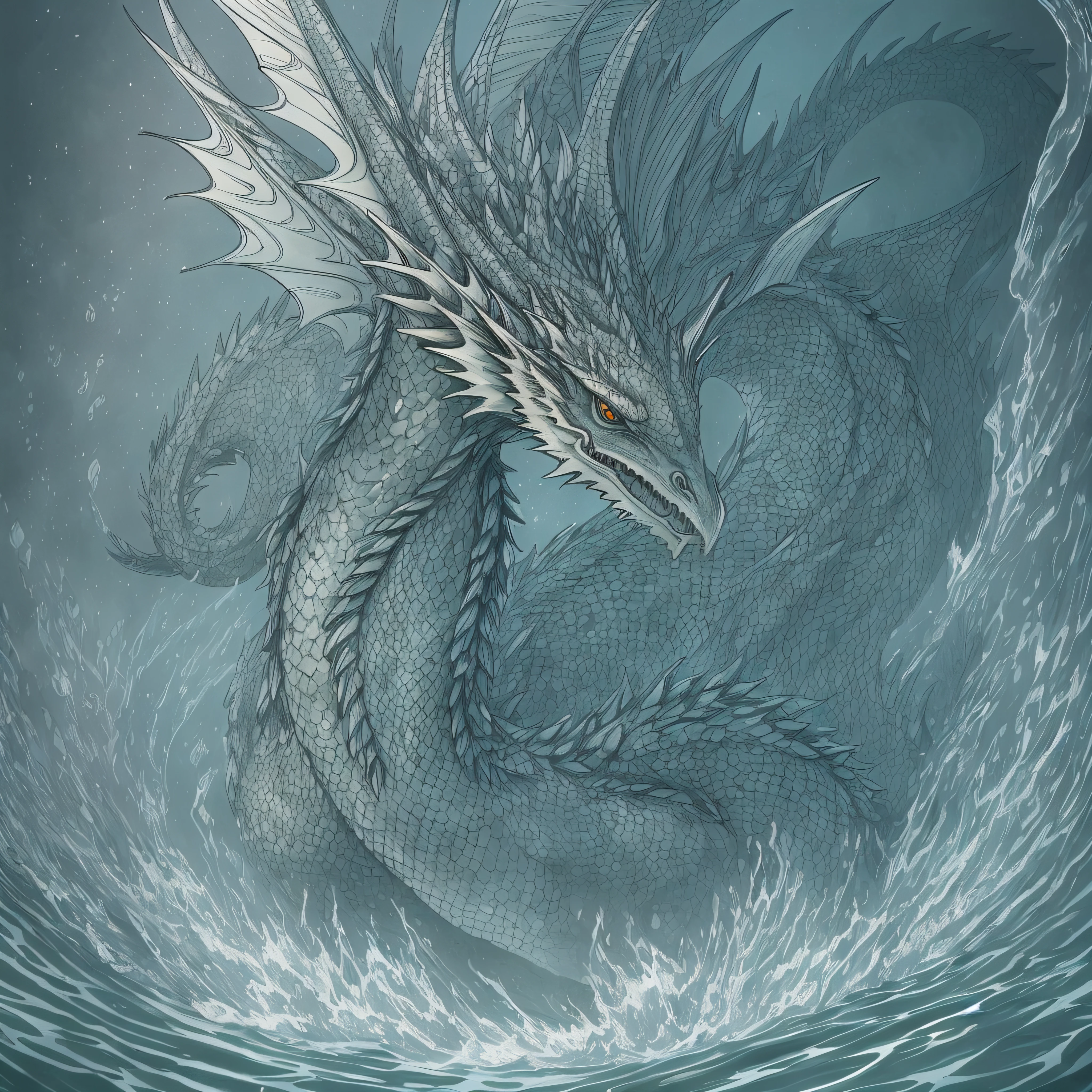there is a dragon that is in the water with a wave, water dragon, sea serpent, serpentine water monster, storm dragon, sea dragon, dragon art, cyan chinese dragon fantasy, jormungandr, water demon, leviathan, epic dragon, colossal dragon as background, frost dragon, blue dragon, blue scaled dragon, crystal dragon, legendary dragon
