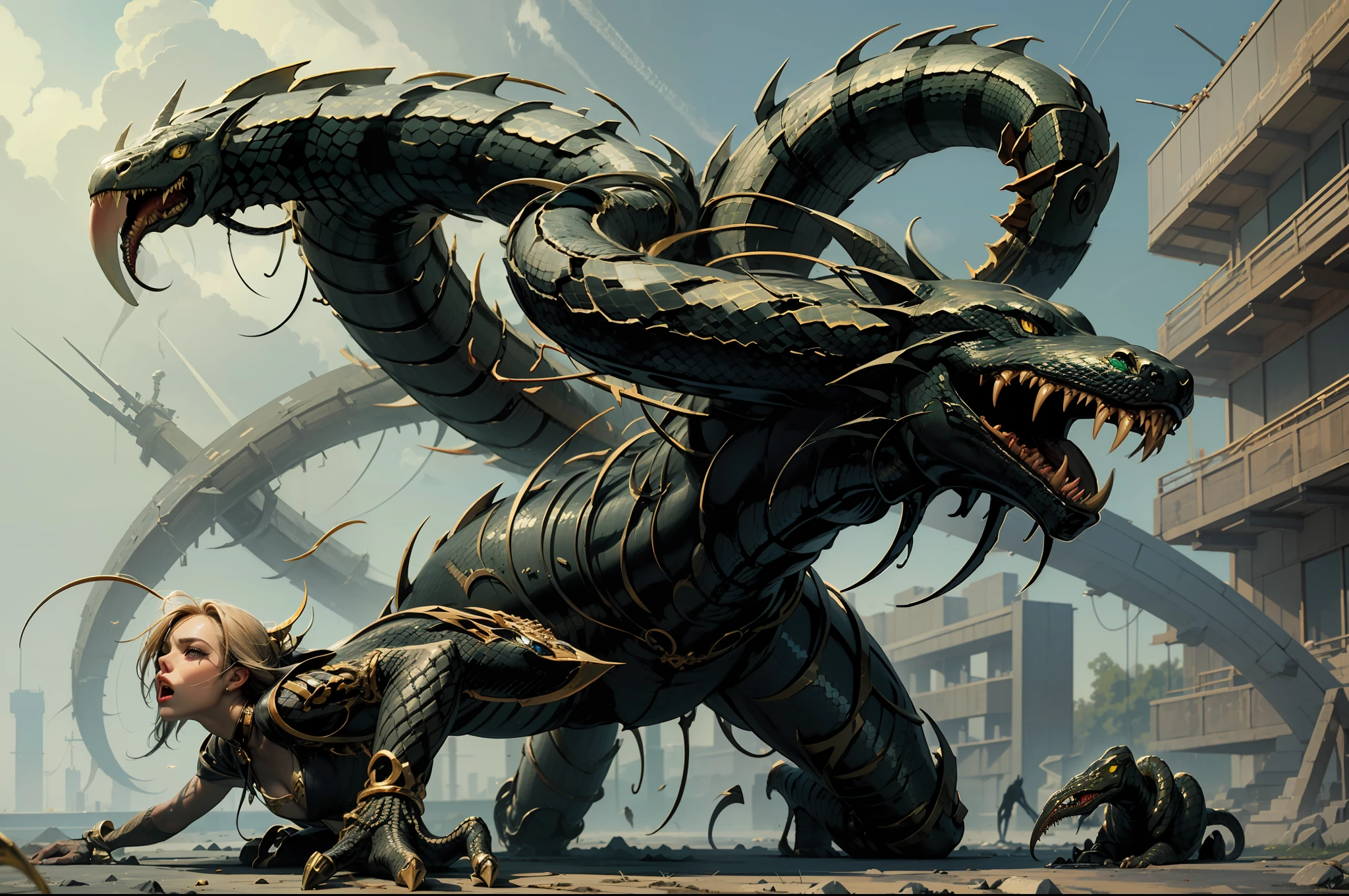 ((Melhor qualidade)), ((obra-prima)), (altamente detalhado:1.3)3D,tanjoreai , In the midst of a realm of enchantment and mythical wonders, contos de (heroes:1.1) e (Heroines:1.2) Powers: Serpent Transformation and Deadly Poisom, The Ebony Serpent is a cruel and treacherous assassin with a seductive and deadly appearance. She has long, jet-black hair and piercing emerald eyes. Her skin is pale and smooth as silk, in contrast to the venomous nature of her touch. When it springs into action, its human body transforms into a black, scaly snake, capable of slithering stealthily and striking with extreme speed. Its venom is highly lethal. aeratura, 8K RAW, sub-pixel eficiente, sub-pixel convolution, luminescent particles,