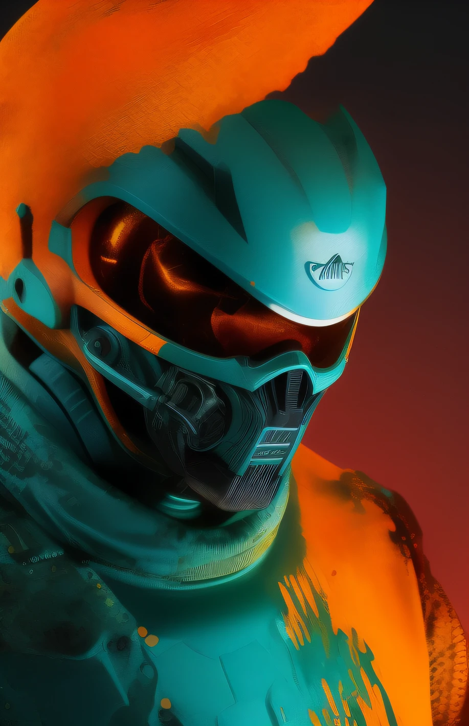 homem, orange-colored oil leaking from wires, homem ciborgue | with a visible detailed brain | Fios de cabos musculares core cerceta | biopunk | cybernatic | Cyberpunk | Tira luminosa da luz, metal prateado cerceta fosco, tecnologia do futuro, arte da fantasia, canon m50 | 100mm | sharp-focus | suave | hiper-realismo | altamente detalhado | detalhes intrincados | esculpido, cores teal and orange