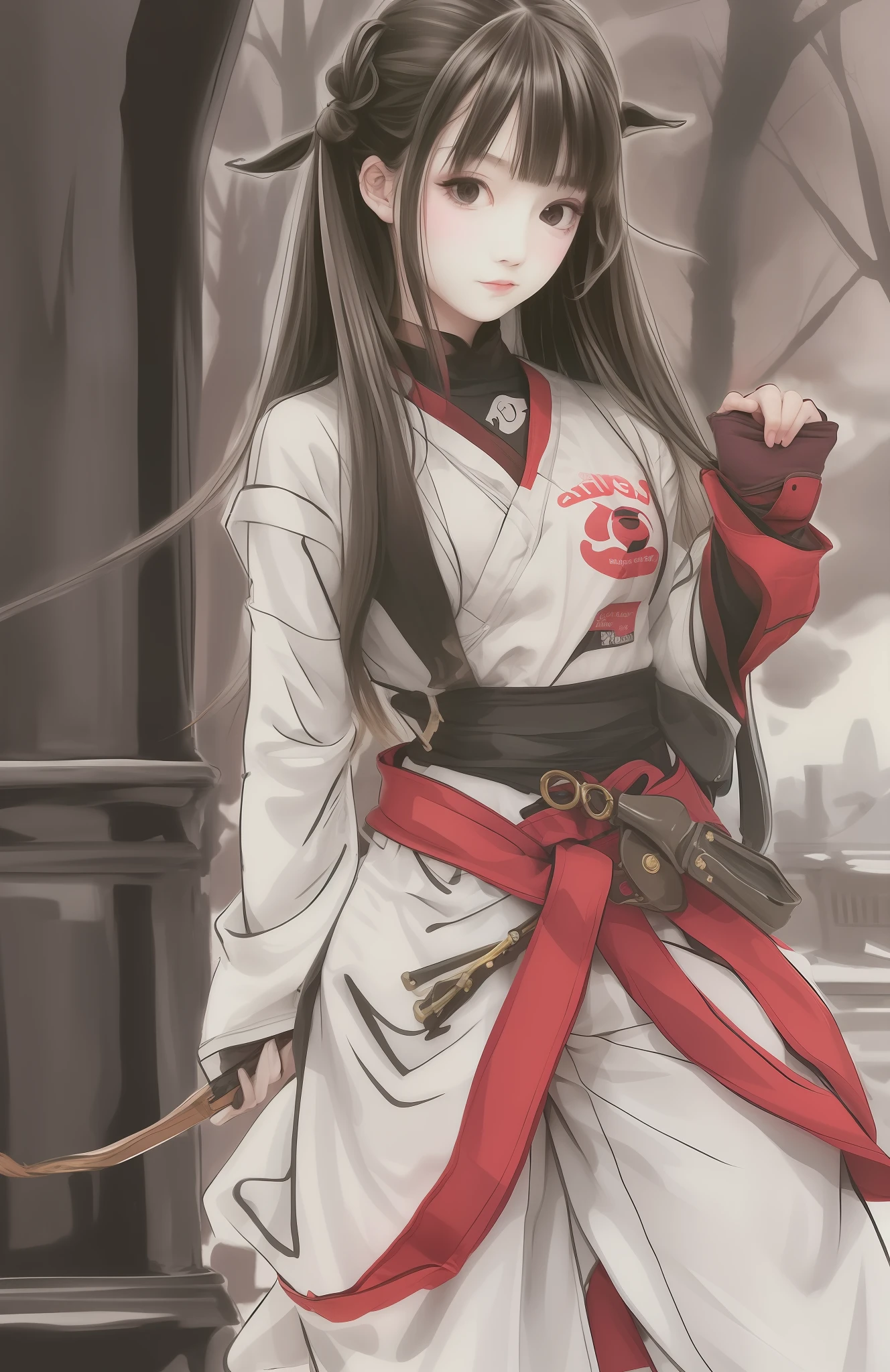young female，Beautiful intellectual，Martial arts style，Ink wind