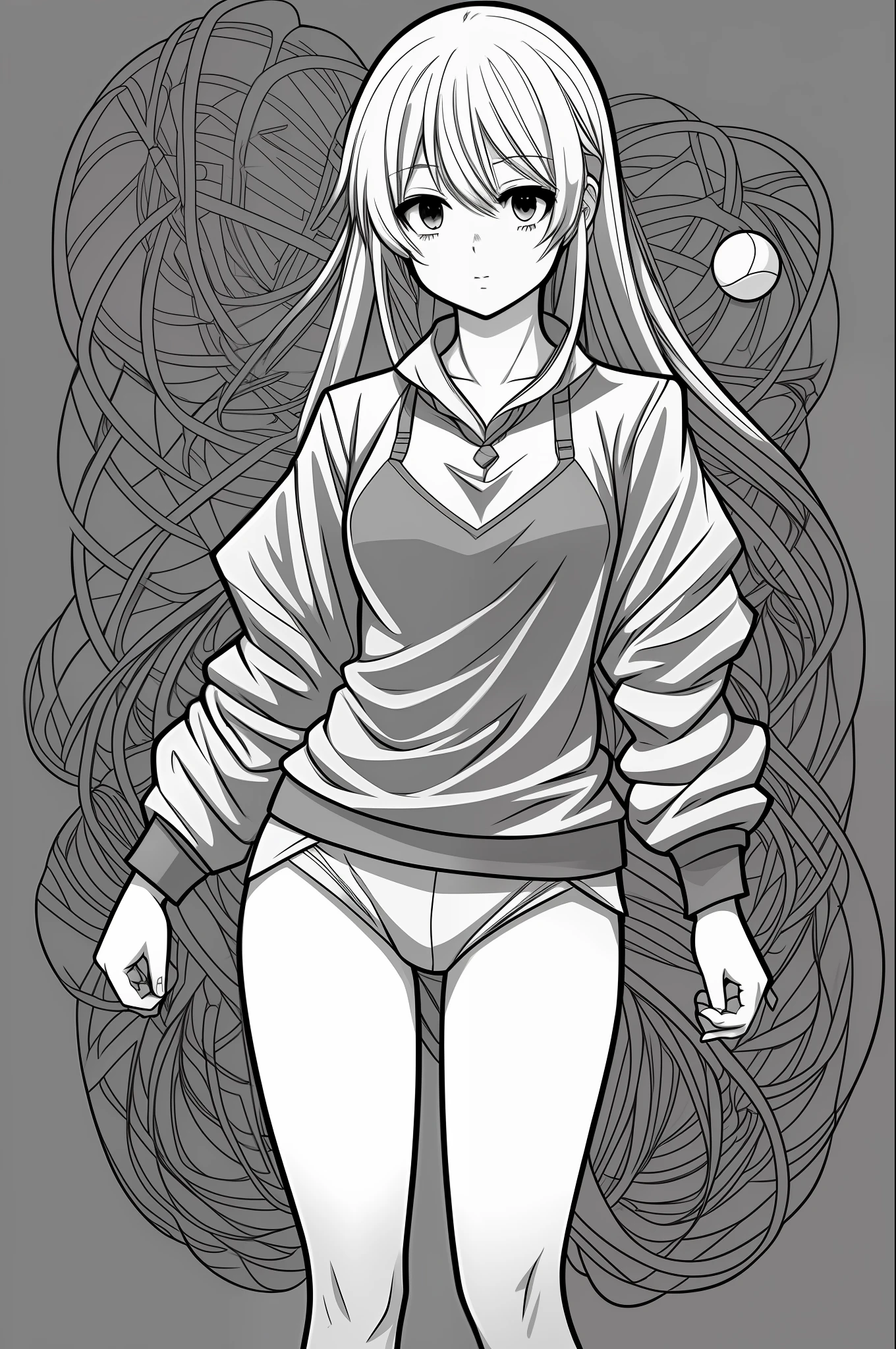 line art, a girl hold a ball, anime style, Full body, pov, no colors, no Grey scale, --auto --s2