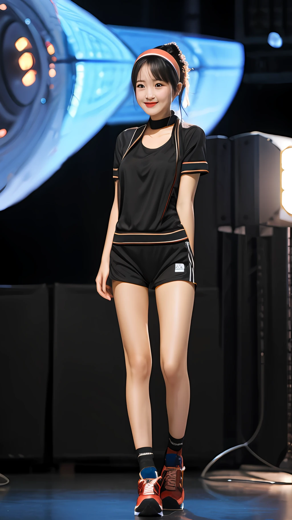 The expression is very enjoyable, happy, sci-fi headband, looking at the audience, bestquality, Perfect body, full-body