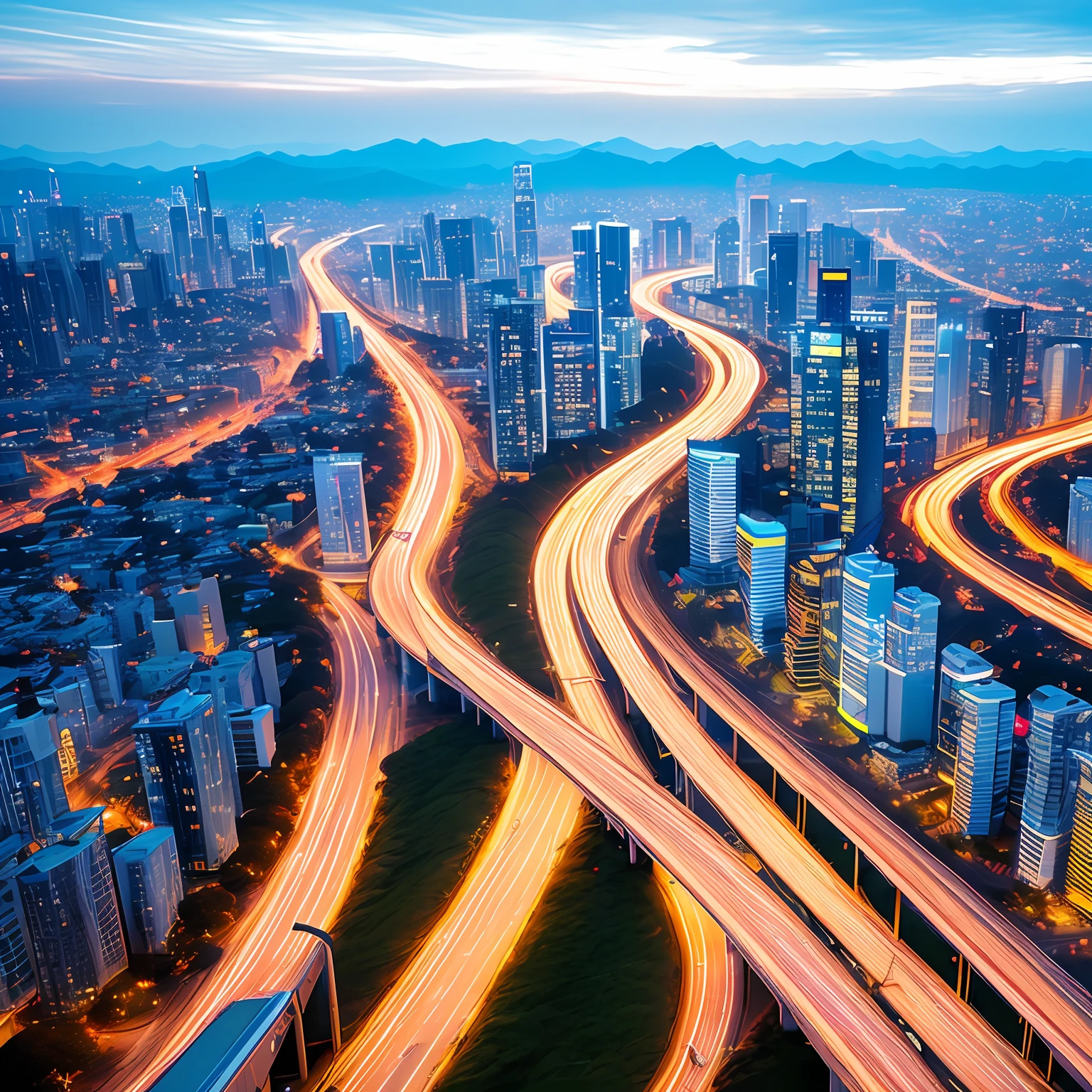 Uma grande cidade futuristica em um planeta com dois sois, High detail, Smart systems, Highway system,Security monitoring,cinamtic lighting, reflective light, atmosphric perspective, the panorama, f/4.0, Nikon, UHD, super detaill, High detail, high qulity, 最佳质量, 8k